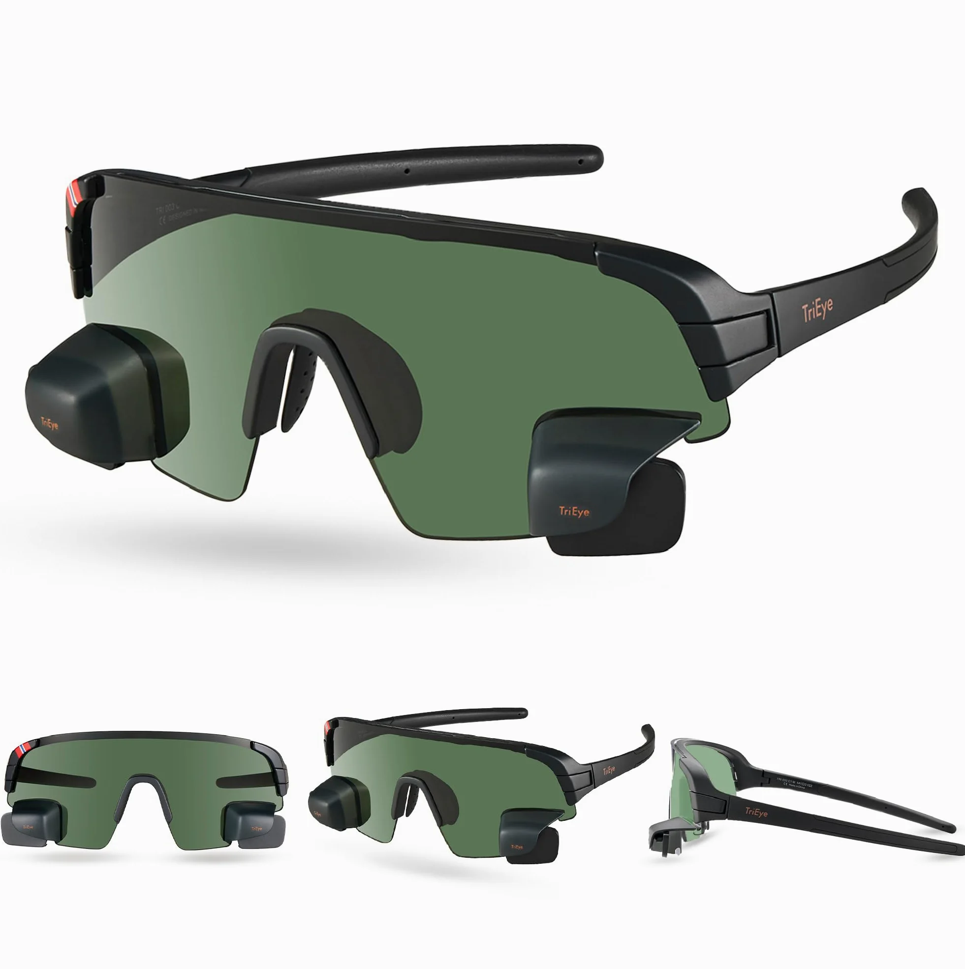 TriEye View Sport Gafas de sol polarizadas hombre mujer – Gafas de ciclismo con espejo retrovisor integrado, montura ligera TR90, protección UV400