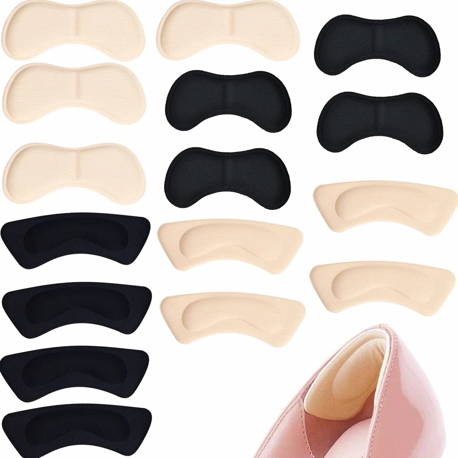 Almohadillas para el talón, 8 pares de taloneras autoadhesivas para cuidado de pies (piel/negro)
