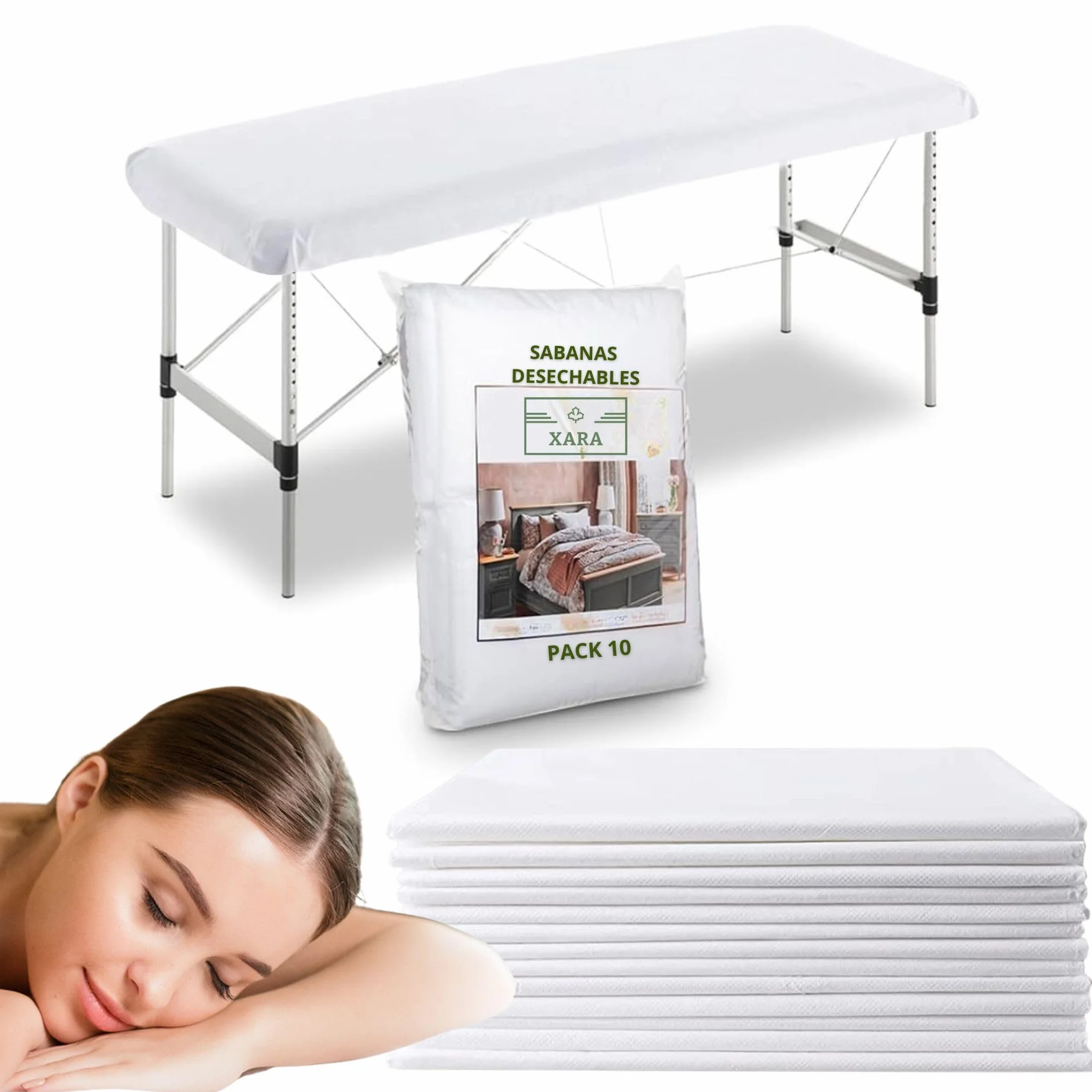 XARA Sabanas Camilla Ajustables TNT Desechables 95x220cm 20gr Pack 10 Reciclables Repele Líquidos