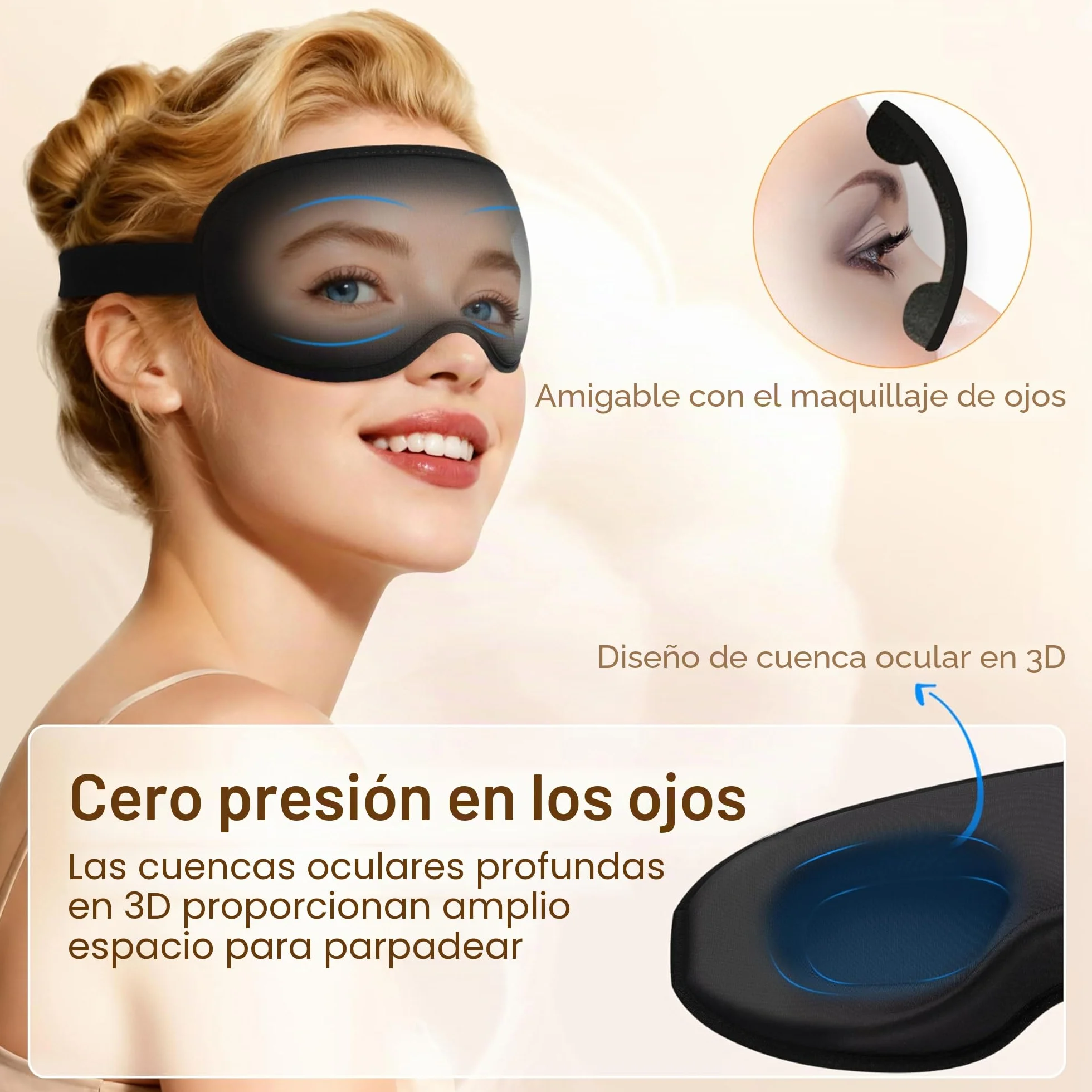Gritin Antifaz para Dormir 3D Máscara Ultrasuave Ajustable Ergonómico Sin Presión Ocular