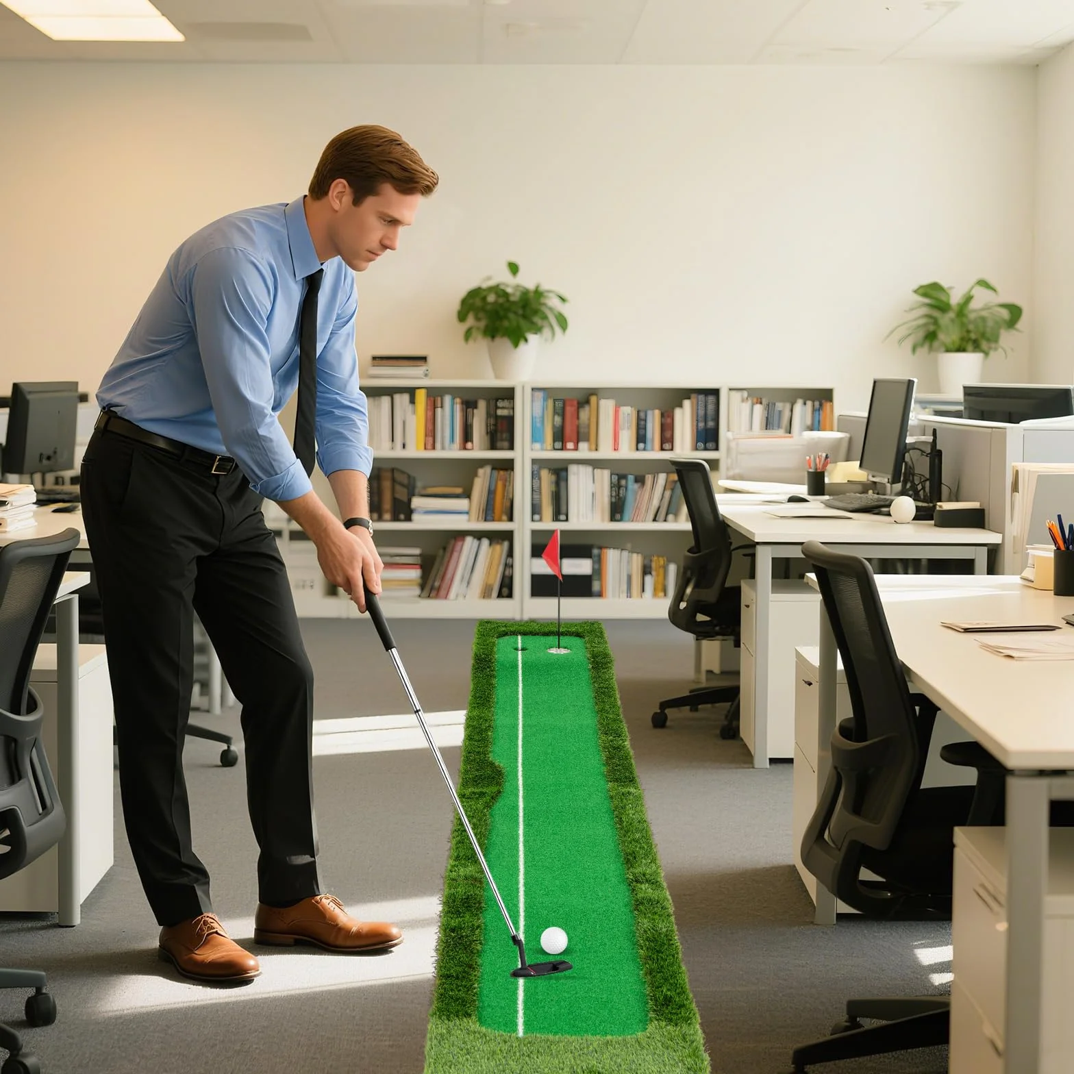 COSTWAY Alfombra de Práctica de Golf 300 CM, Césped Artificial, 3 Pelotas de Golf y 2 Tamaños de Hoyos, Tapete de GOF, Interiores Exteriores Hogar Oficina Jardín y Patio