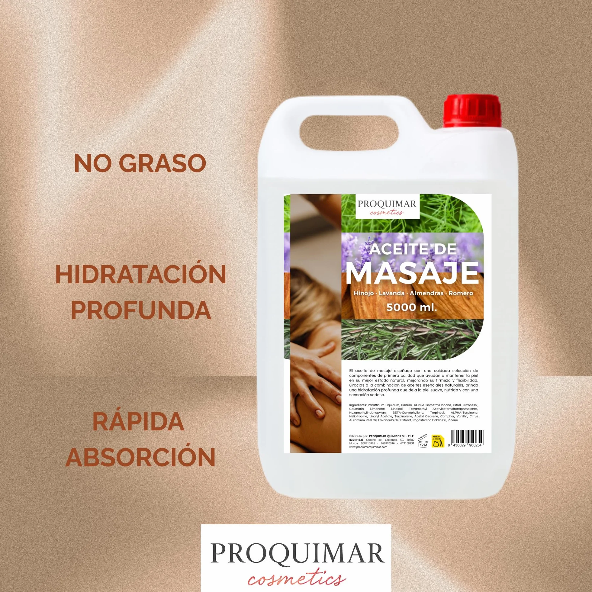 Aceite de Masaje con Romero, Almendra, Lavanda e Hinojo 5 Litros