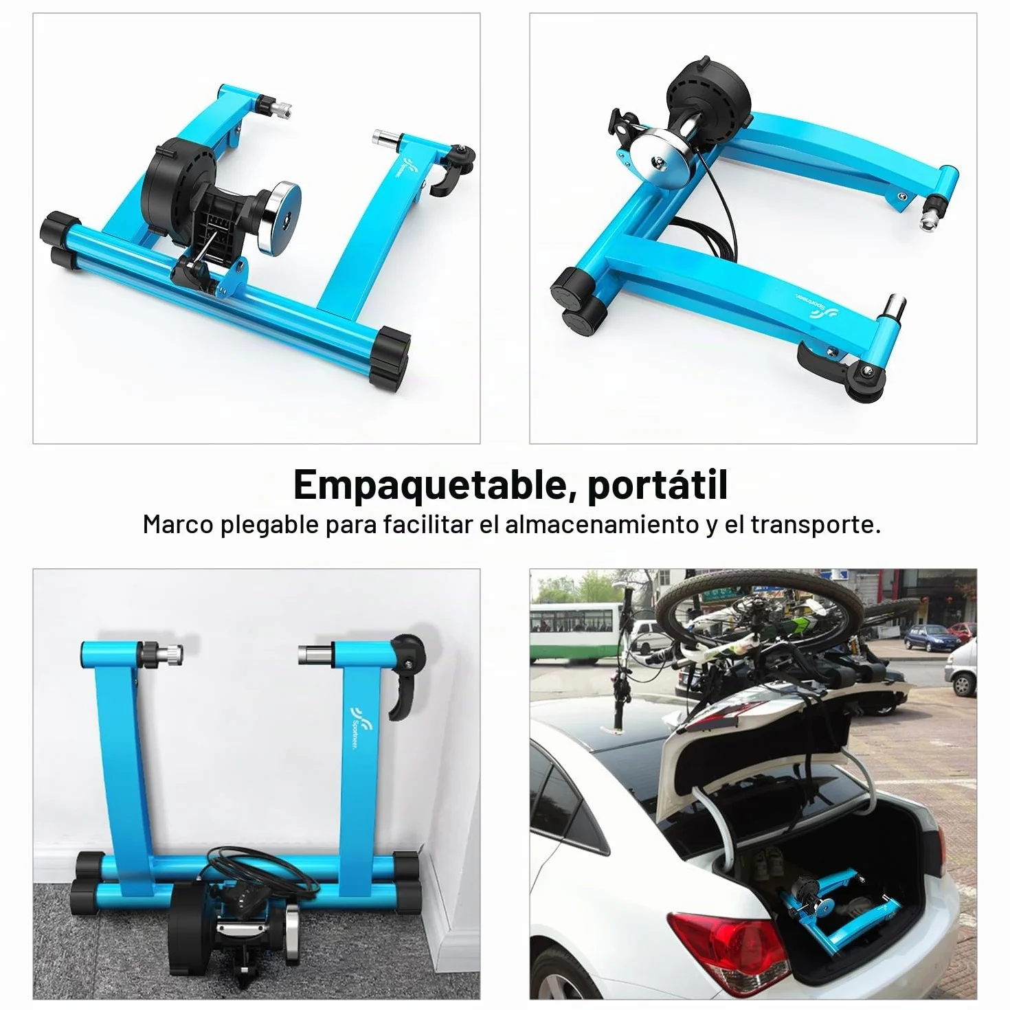 Sportneer Rodillo de entrenamiento para bicicleta – Rodillo magnético para bicicleta de 26 – 28 pulgadas y 700 C de liberación rápida, base de rueda delantera con 6 niveles de resistencia para montar