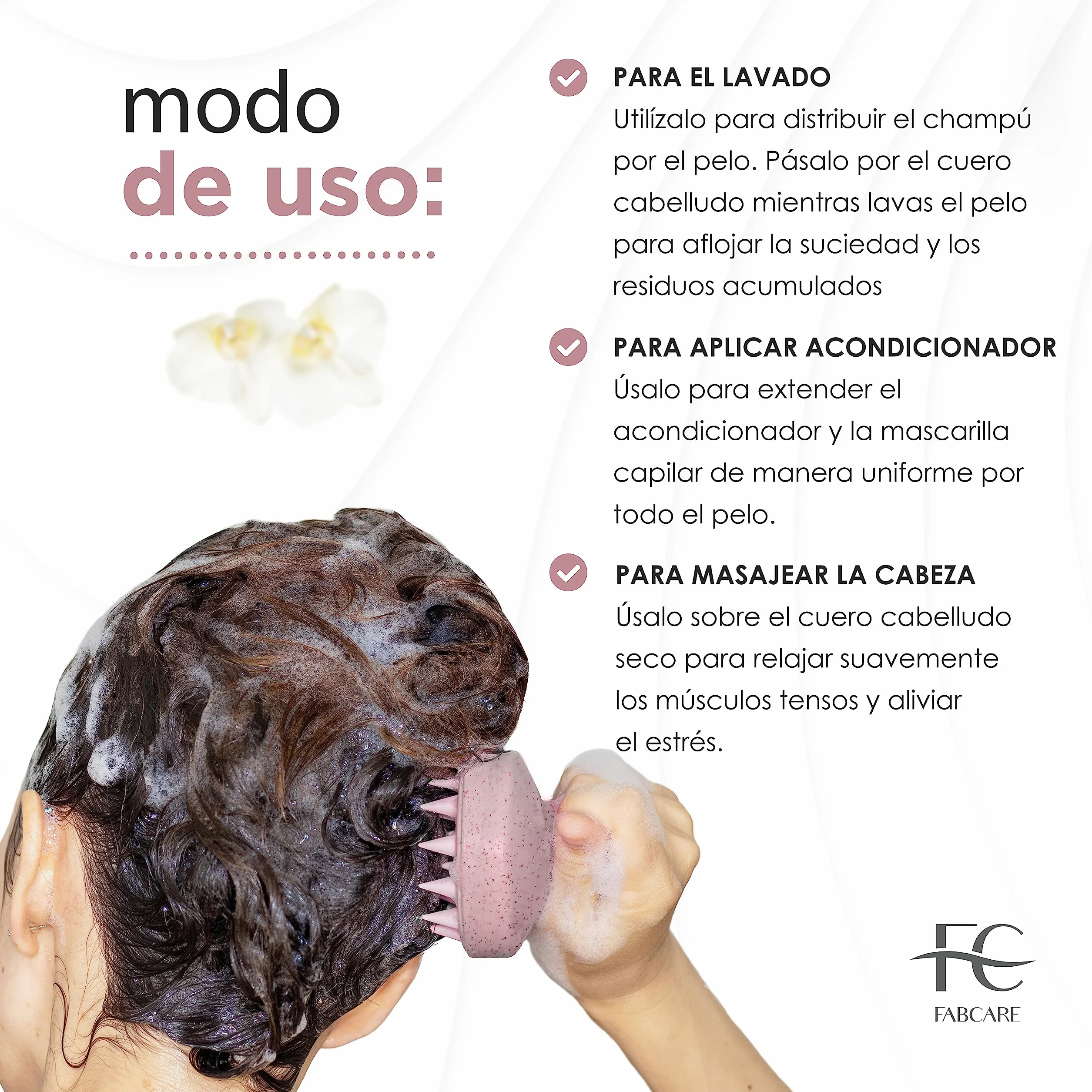 FABCARE Cepillo Exfoliante Capilar Masajeador Cuero Cabelludo Paja Trigo y Silicona