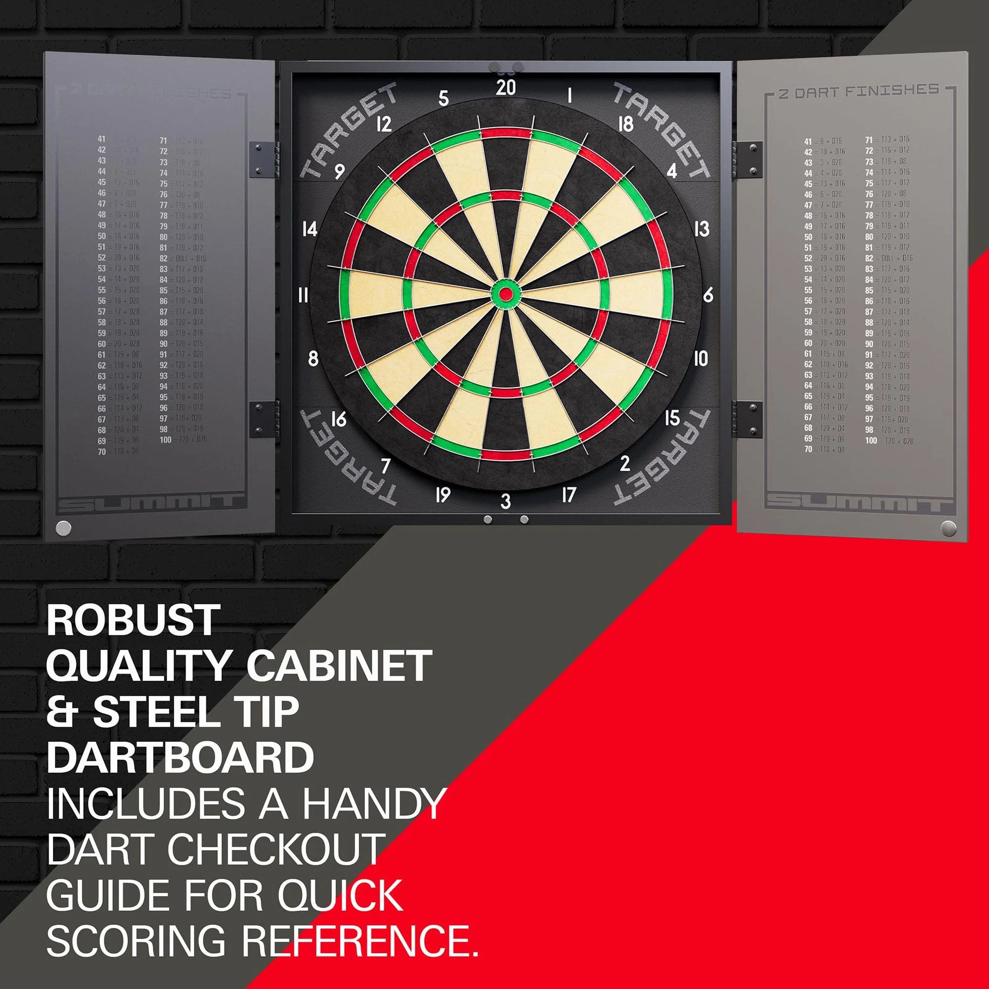 Target Darts Summit y Home Gabinete y Juegos de Dianas | Juego Completo de Dardos | Incluye Armario y Diana, Latón con Punta de Acero | Summit Incluye 1 Mes de Suscripción a la Aplicación Dartcounter