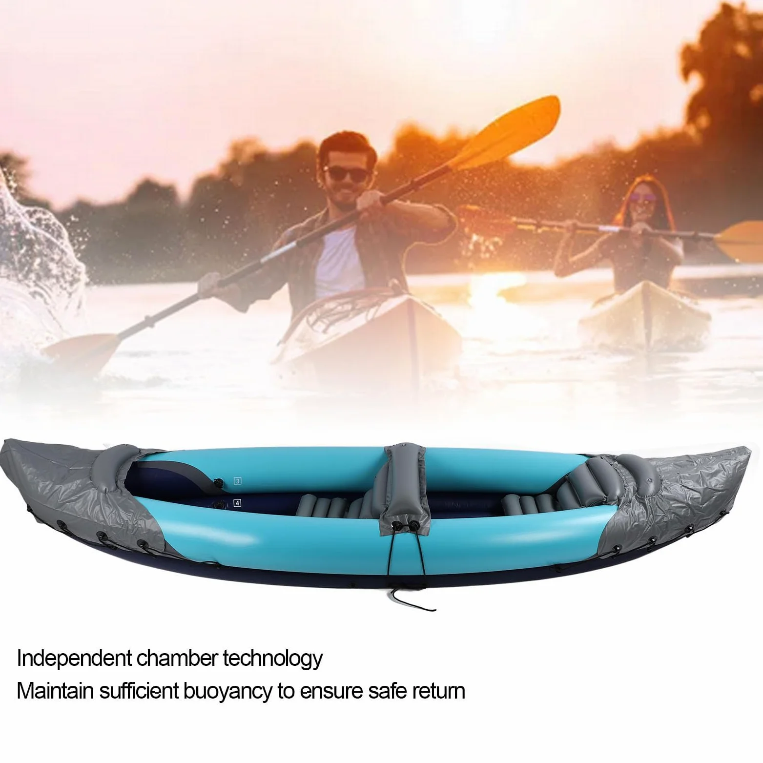 Socobeta Canoa Resistente Durable del Kayak Inflable de 2 Personas para la Pesca y el Diseño del PVC del Canotaje