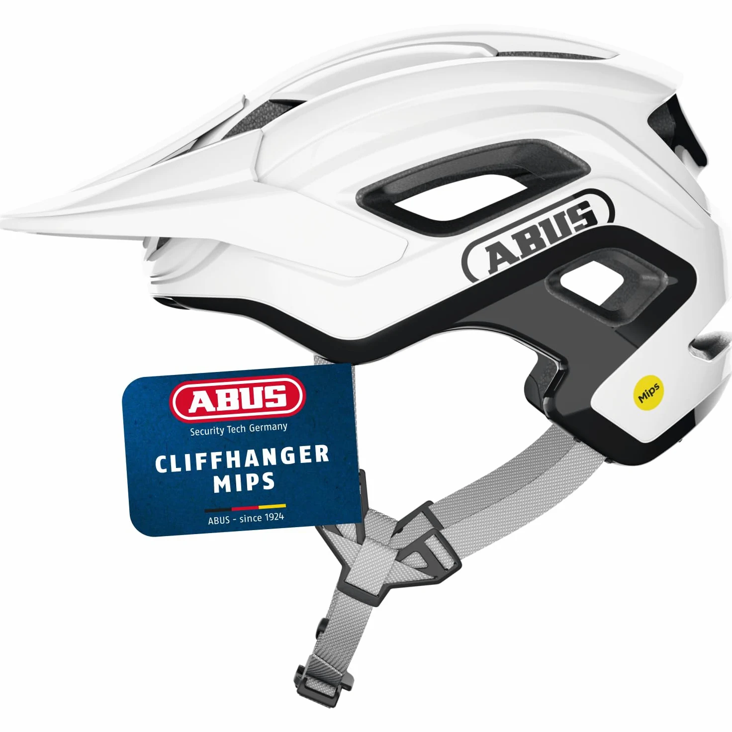 ABUS Cliffhanger MIPS Casco MTB Bicicleta de Montaña, Alpine White, L | Casco MTB con Mips, para Singletrail y Enduro, cierre magnético, visera regulable en altura