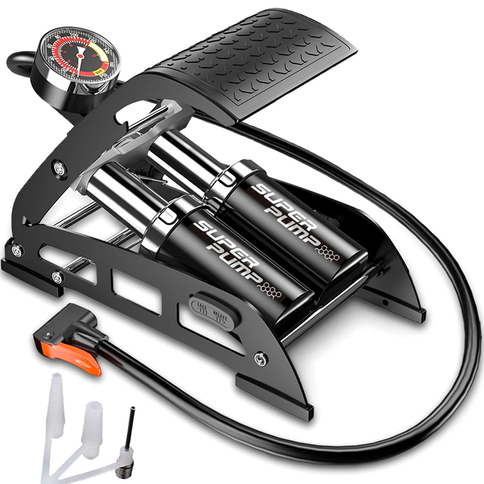 Moto Bomba de pie con manómetro Exacto y la válvula Inteligente, portátil de Doble Cilindro de Suelo de la Bomba de Aire del neumático de Bicicleta, Motocicleta, Coche