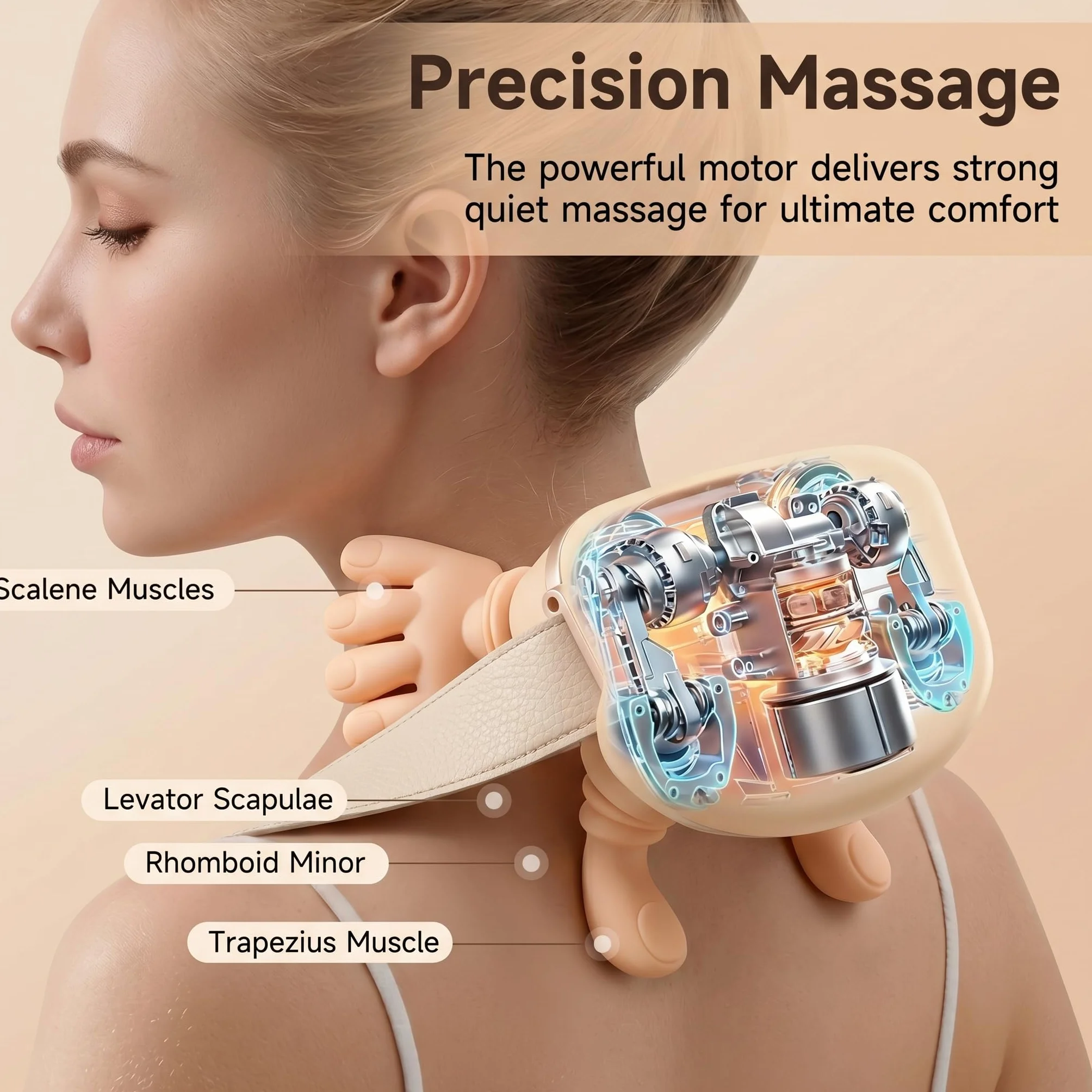 Masajeador de Cuello 4D Inalámbrico, Masajeador Cervical con Calor 2 Niveles, Recargable USB-C