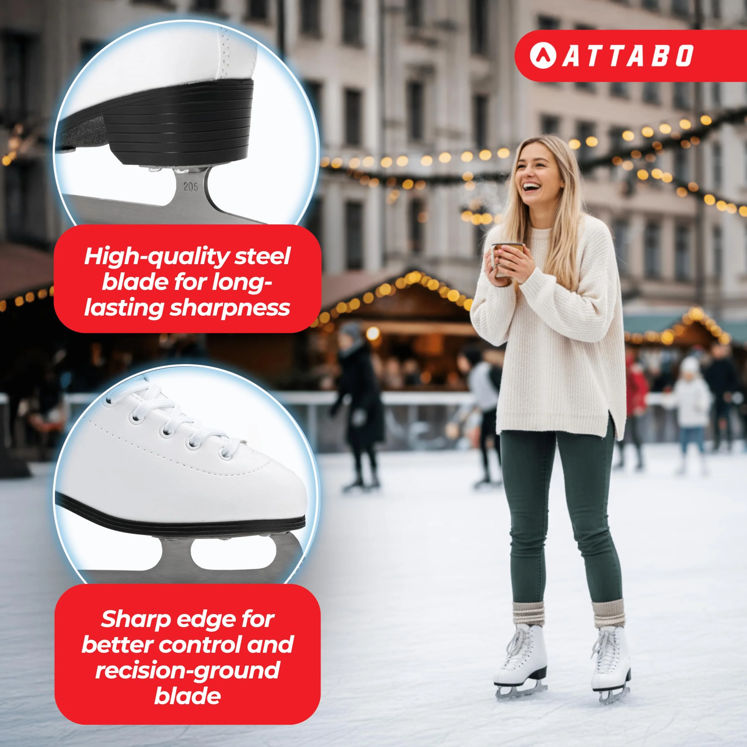 ATTABO Patines Artísticos de Hielo Mujeres 36-41 EU Acero Inoxidable Blanco
