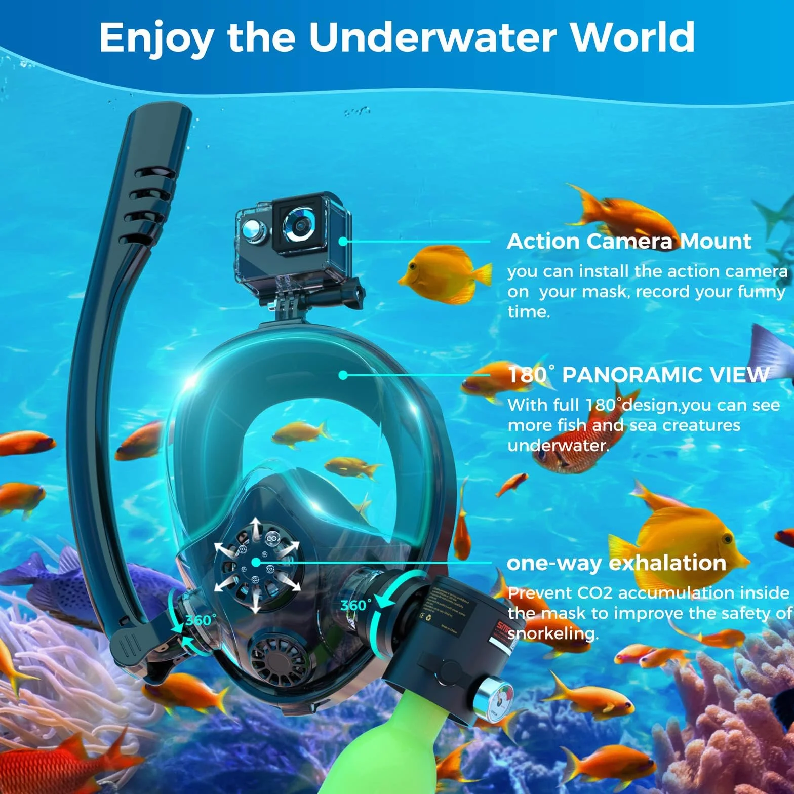 SMACO Mini Botella de Buceo con Máscara de Buceo Bombona de Buceo Pequeñas 0,5 litros Bombona Aire Comprimido Portatil Tanque de Buceo Recargable con Compresor para Viajes Nadar Rescate S300