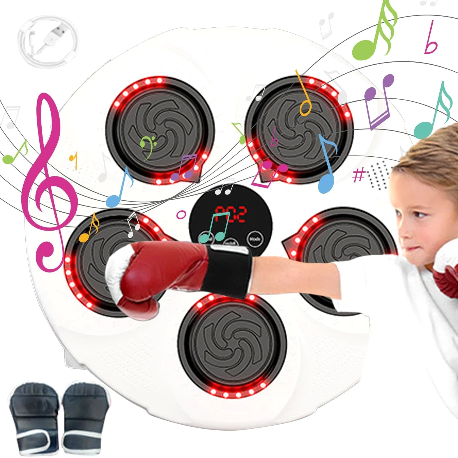 Cojín de boxeo musical - cojín de boxeo inteligente, equipo de boxeo inteligente | Objetivo de boxeo de música electrónica con guantes de boxeo, entrenador de boxeo de música inalámbrico montado en la