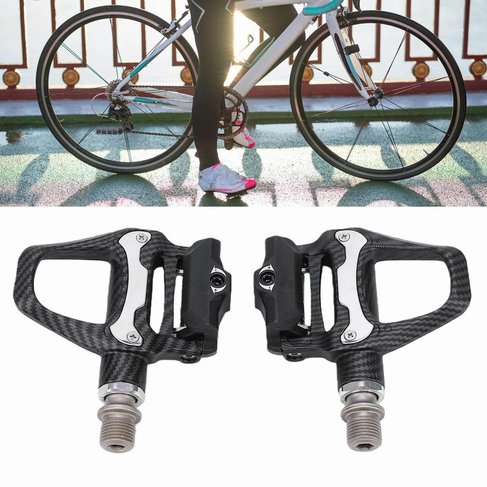 Naroote Pedales para Bicicleta de Carretera, Pedales Automáticos de Aleación de Aluminio para Bicicleta de Montaña con Calas, Rosca de 9/16 Pulgadas, Plataforma Ancha para Ciclismo