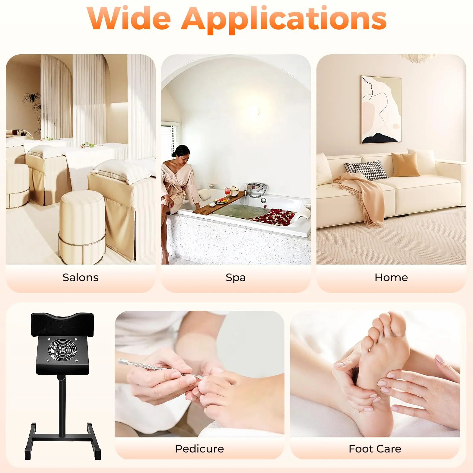 Taburete de pedicura móvil con aspiración, altura ajustable, reposapiés negro para salón de uñas