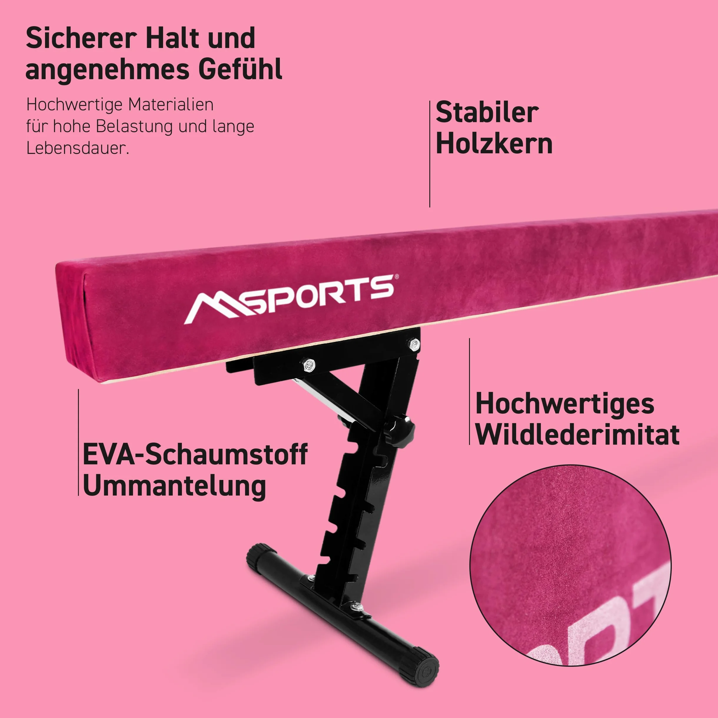 MSPORTS Barra de equilibrio de alta calidad con altura ajustable, 245 cm para niños y adultos, 5 niveles de altura regulable (18 – 56 cm), para casa o club, 5 colores