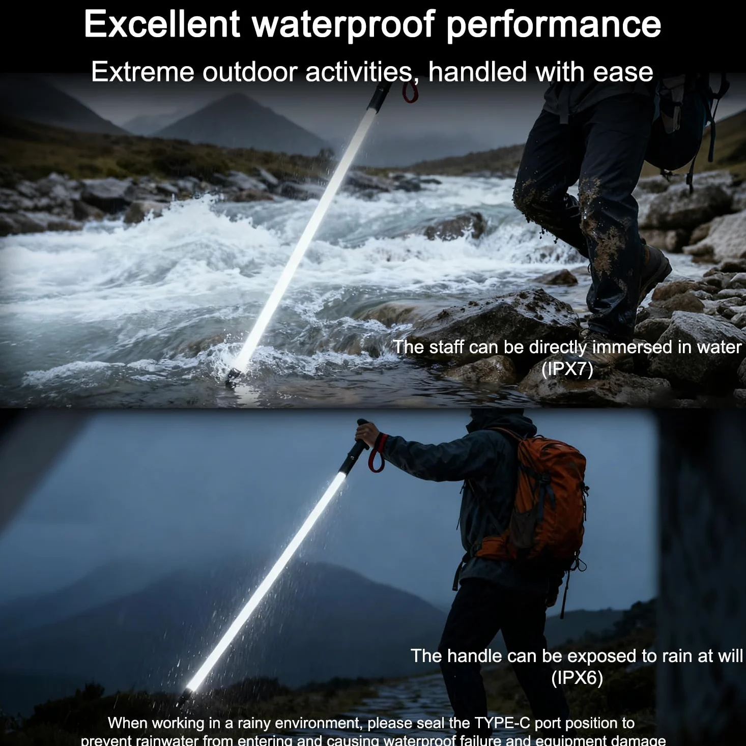 Bastón de senderismo luminoso LED Glow 2026 | Bastón de senderismo iluminado 8H, agarre antideslizante, supervivencia táctica para camping, mochileros, montañismo