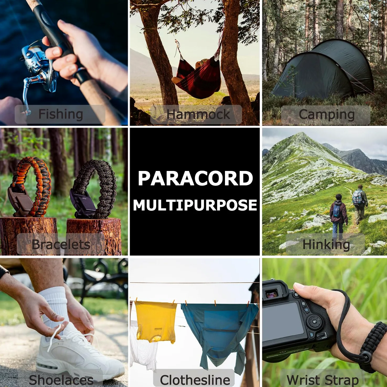 Paracord - Cuerda de paracaídas de 320 libras de diámetro de 2,7 mm - 5 hebras - 100 pies 200 pies, cuerda de paracaídas para camping, senderismo, pesca, al aire libre y bricolaje