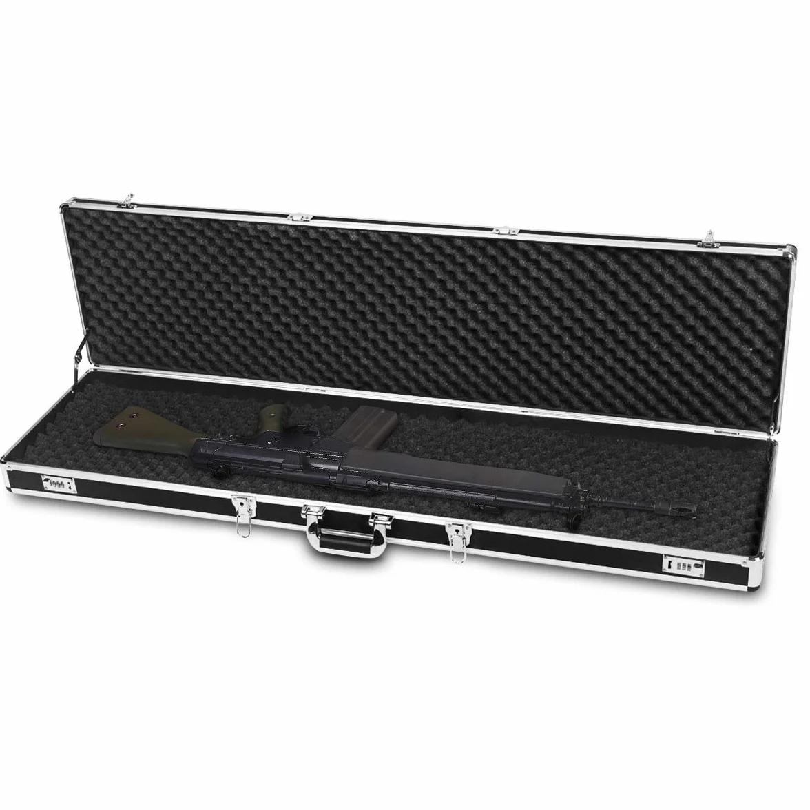 GYMAX Maletín de Aluminio para Armas de Fuego, Estuche para Rifle con 2 Cerraduras de Combinación, Caja de Munición Caza con Asa de Transporte, 133,5 x 34,5 x 11,5 cm