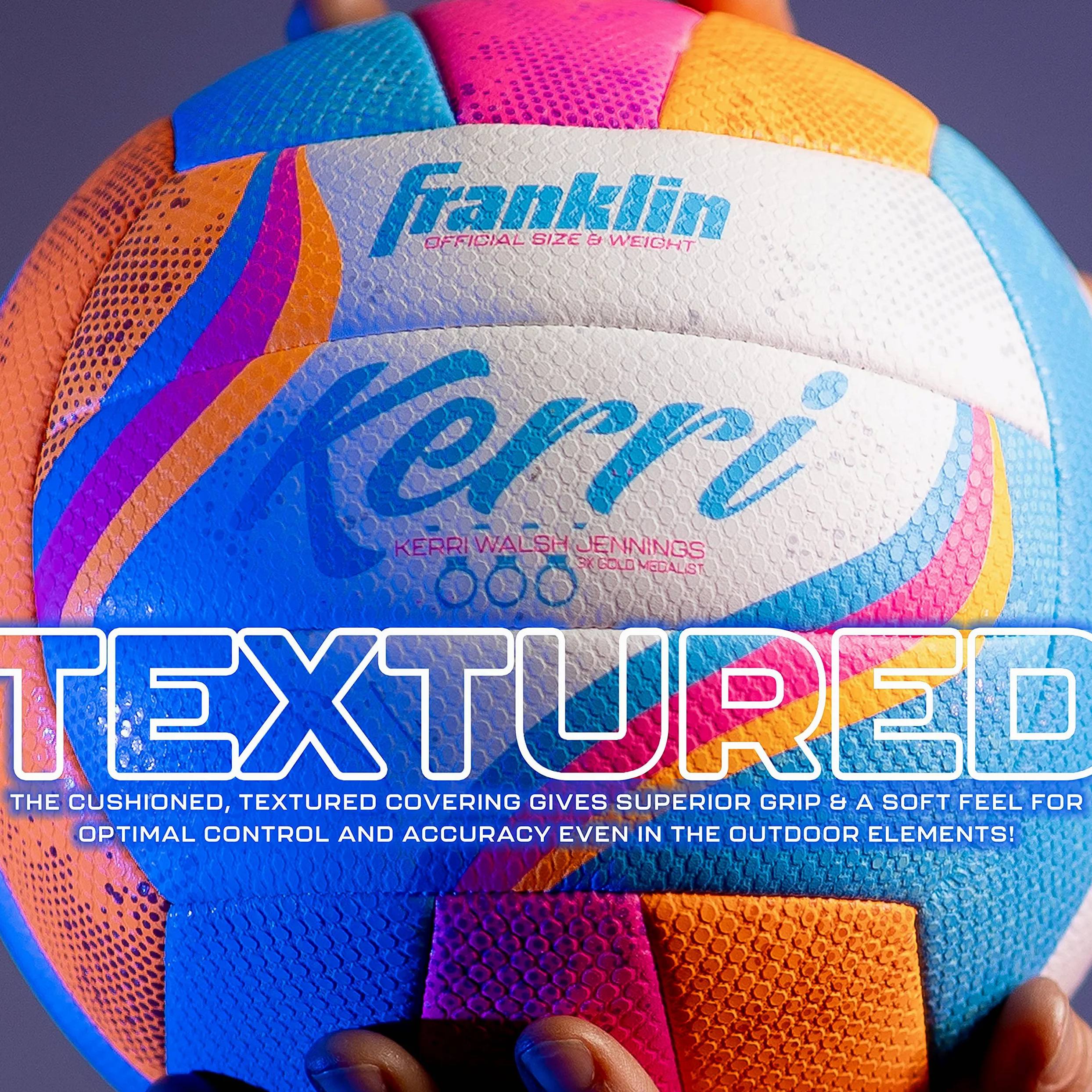 Franklin Sports Kerri Walsh Beach+Voleibol al Aire Libre – Tamaño Oficial + Peso – Voleibol de Cubierta Suave para niños + Adultos – con Bomba + Aguja incluida