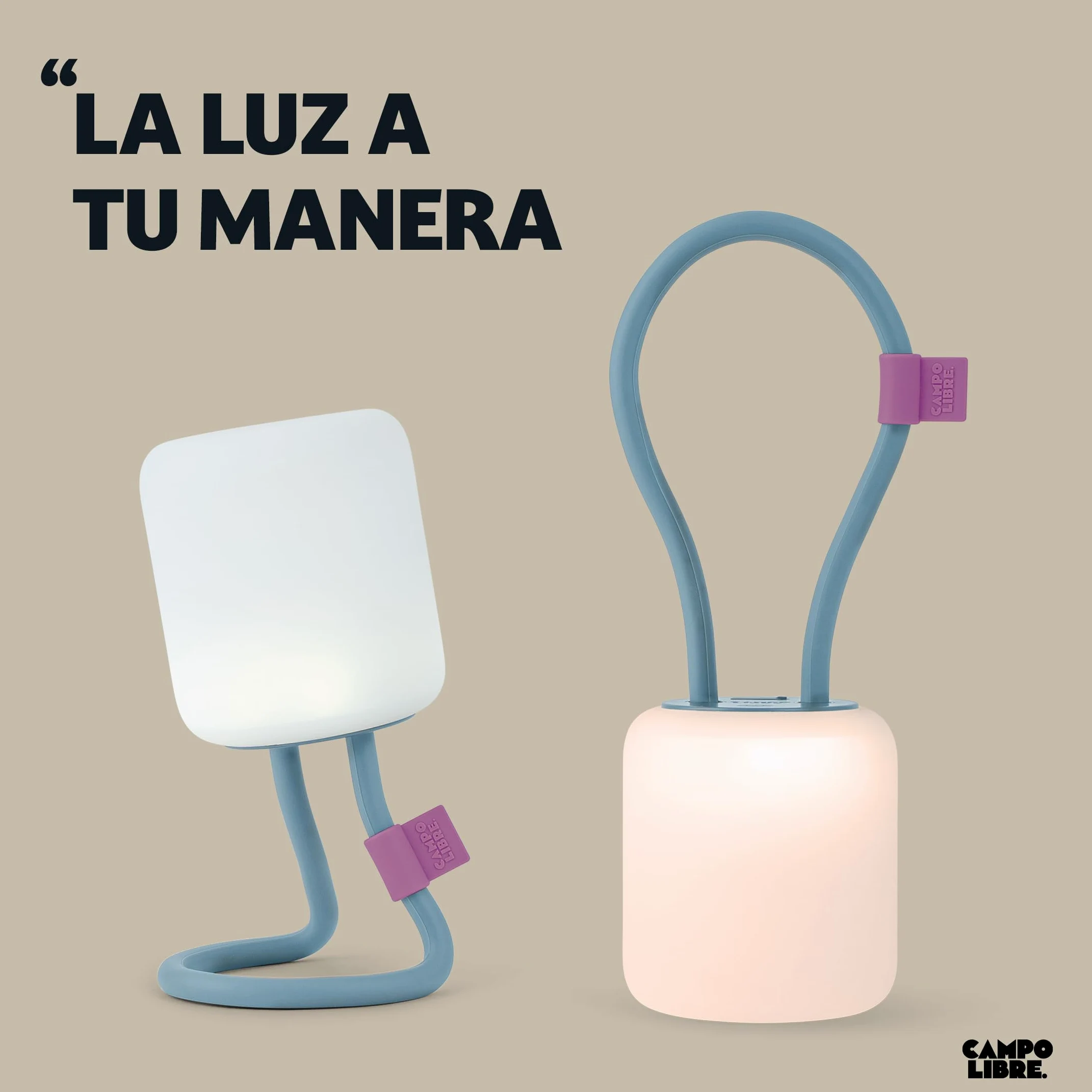 Campo Libre.® LENI Lampara Recargable – Luz Exterior con Asa Flexible, Luz Camping Regulable, Linterna de Mesa IPX4, 200 h de Autonomía, SqueezeShell irrompible, Carga USB-C, Rectángulo, Azul