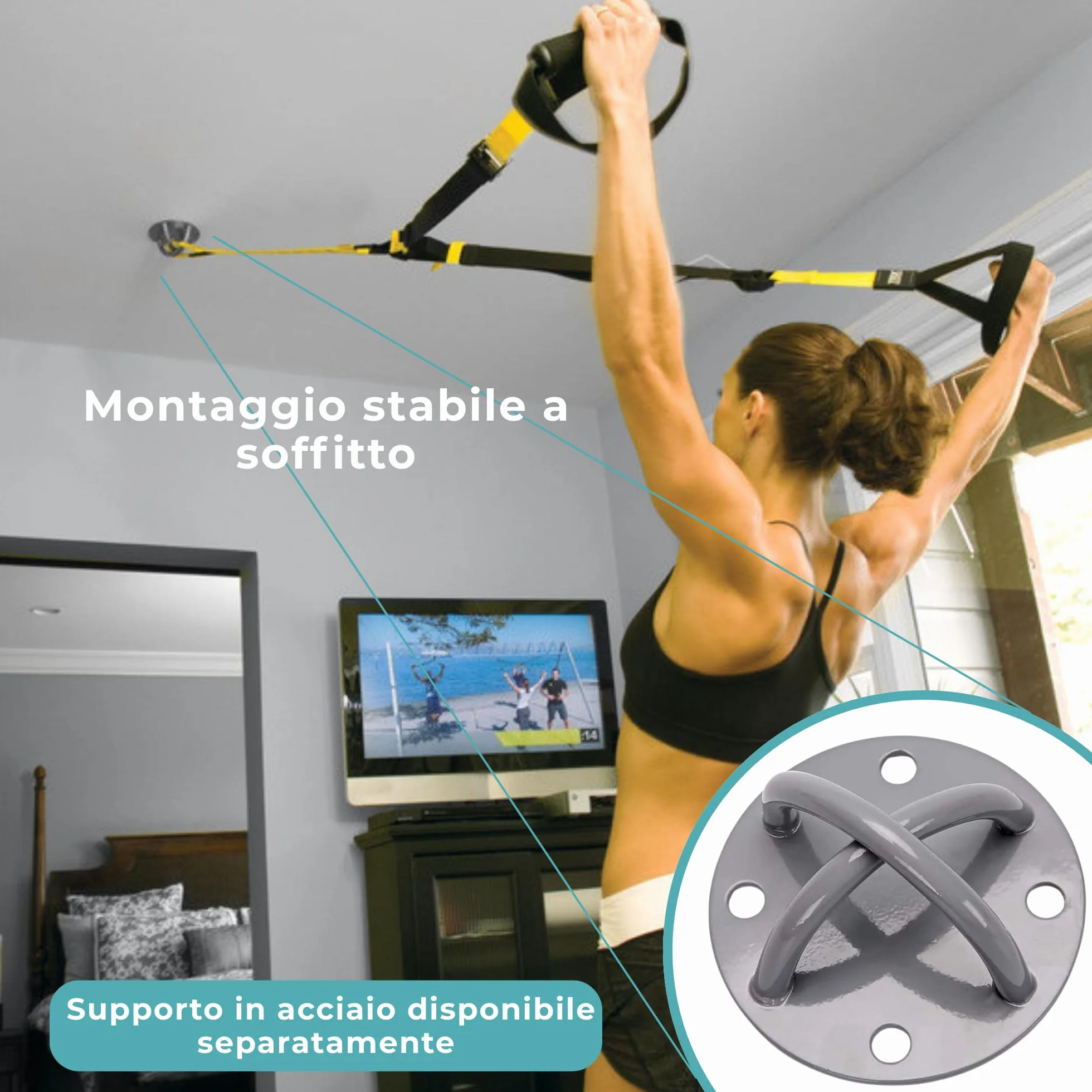 Sistema de Entrenamiento en Suspensión Kit Completo con Anclaje para Puerta y Correas Ajustables