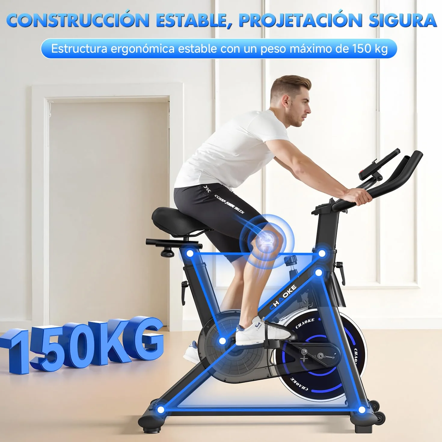 CHAOKE Bicicleta Estatica con APP, Bicicleta Spinning Magnética de Resistencia Súper Silencioso 10DB, Asiento Transpirable Suave y LED Pantallas, Max 150KG
