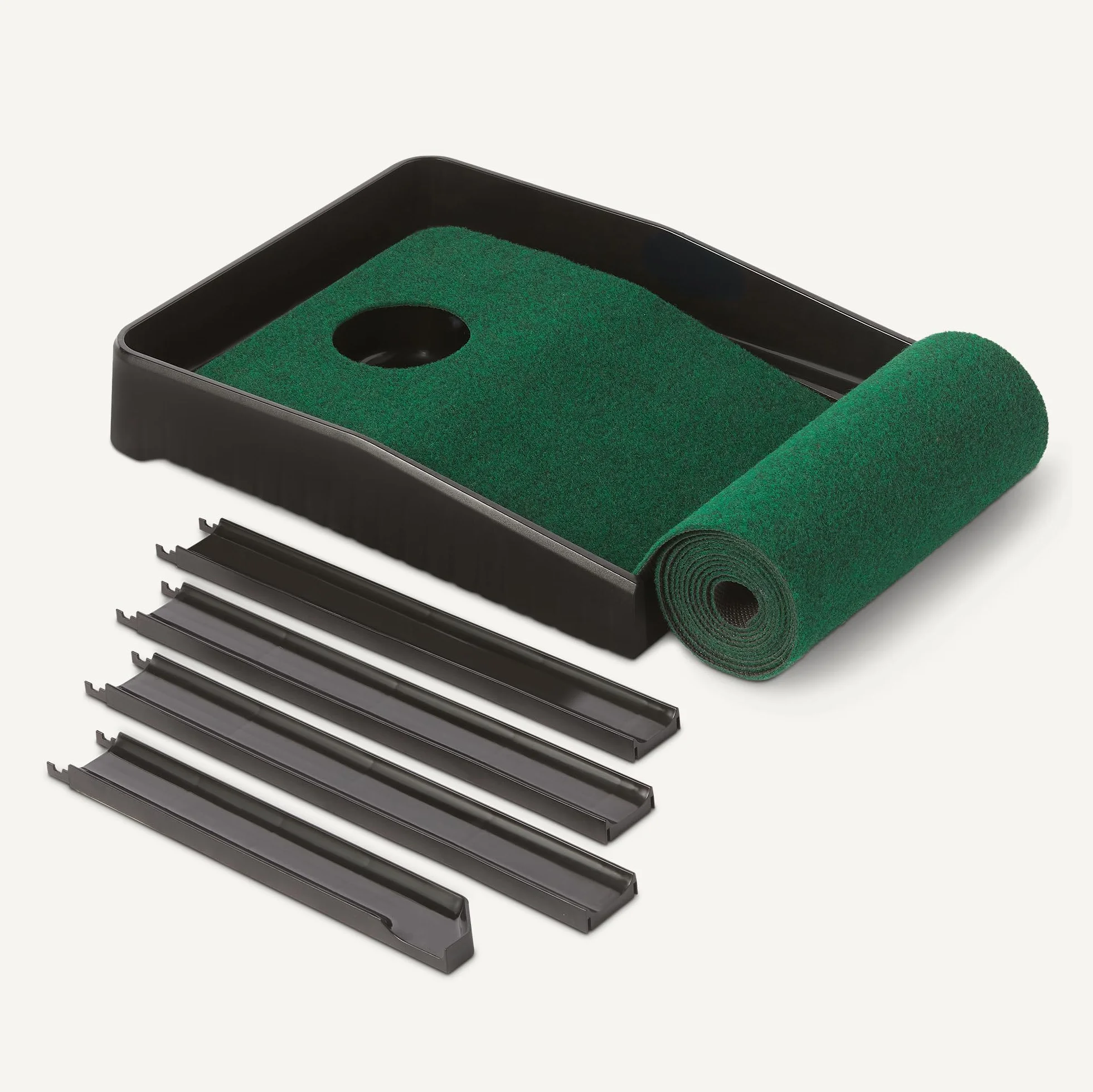 Amazon Basics Alfombrilla de Golf con Devolución Automática de Pelotas, Tapete de Entrenamiento con Guías de Alineación, Green de Práctica para Interiores y Exteriores, 277 x 36,5cm, Verde