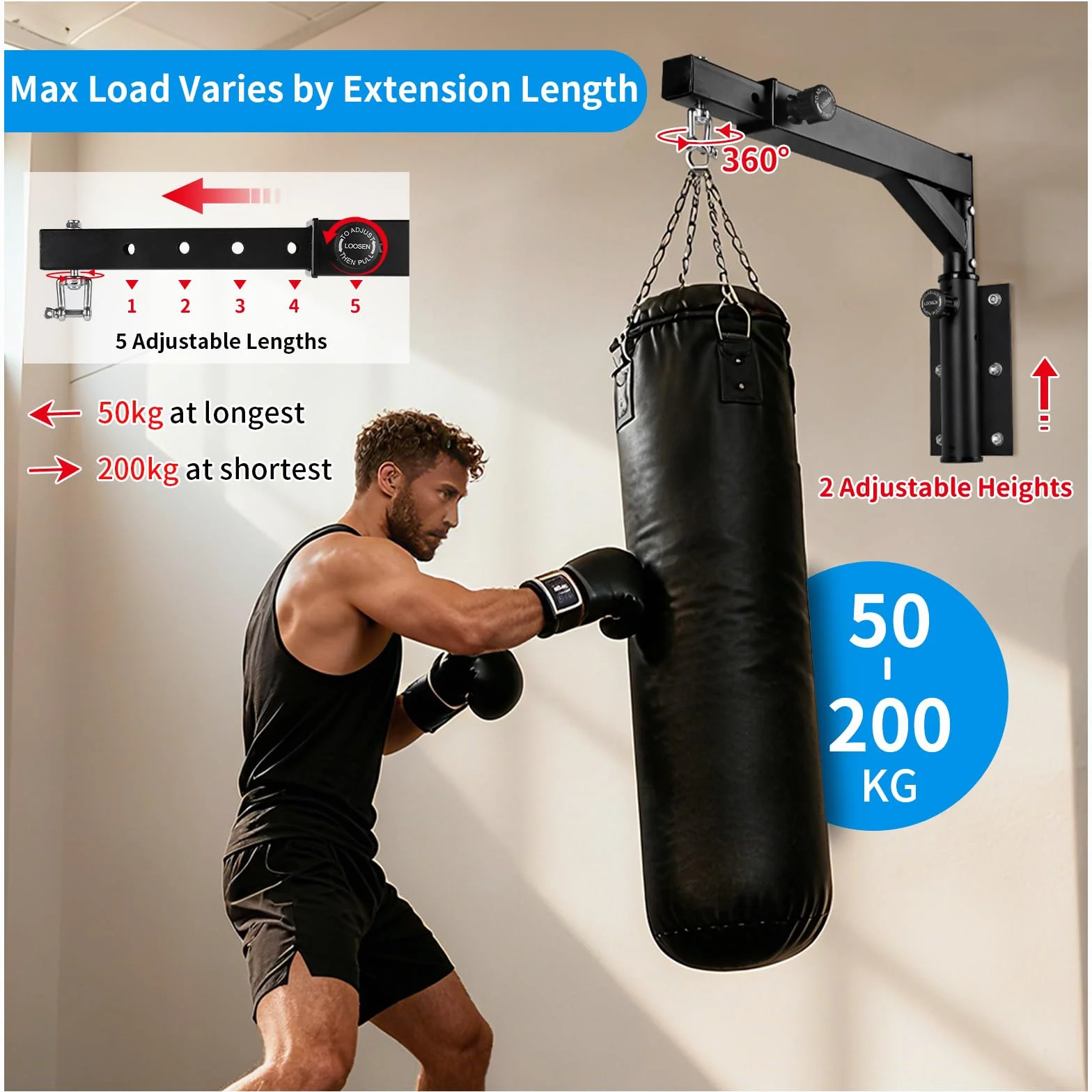 Soporte Mural de Saco de Boxeo en Acero Resistente, Montaje para Sacos Pesados