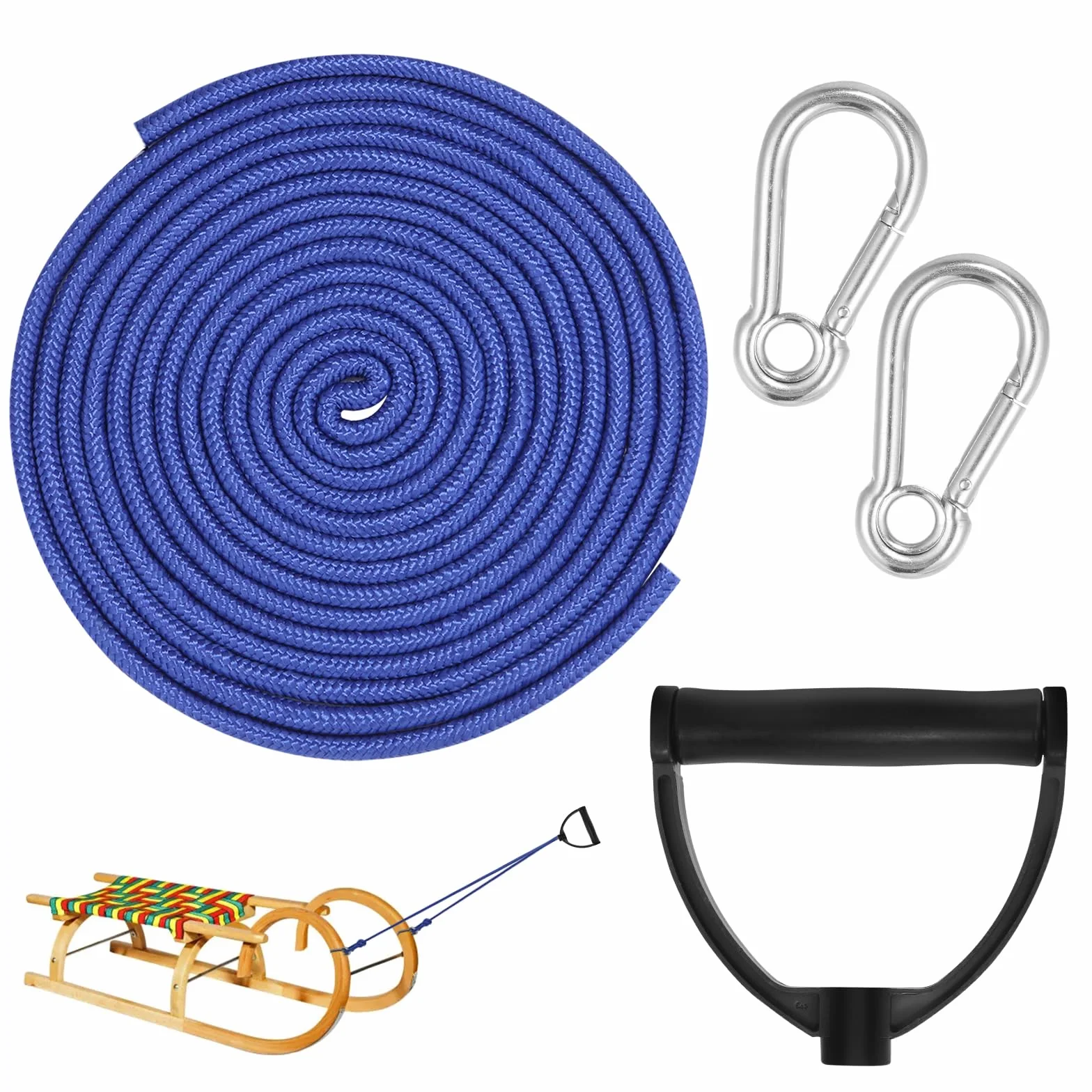Cuerda de Trineo con Mosquetón y Asa, 4M, Accesorios para Trineo Invierno