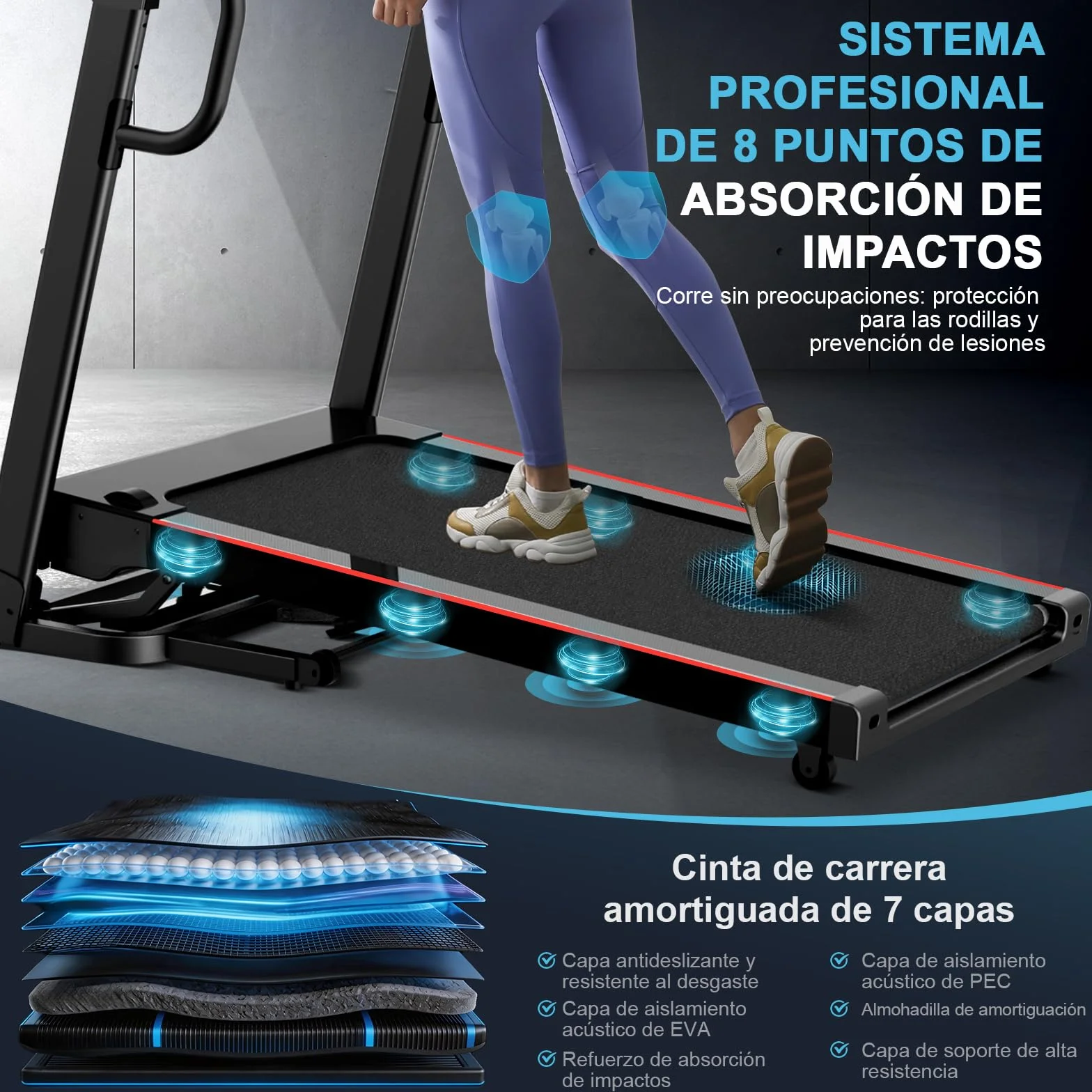 Cinta de Correr Plegable Profesional con App, Motor 7 CV 18 km/h, Inclinación Automática 20 Niveles, Máquina de Correr para Gimnasio en Casa, Carga 180 kg, Bluetooth, Silenciosa, Pantalla LED