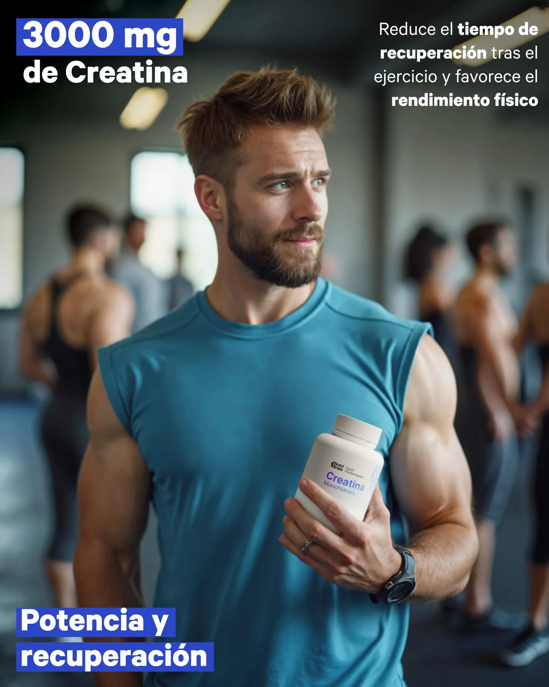 Creatina Monohidratada 3000 mg 400 comp Mejora Fuerza Masa Muscular Resistencia Vegano Sin Gluten No OGM