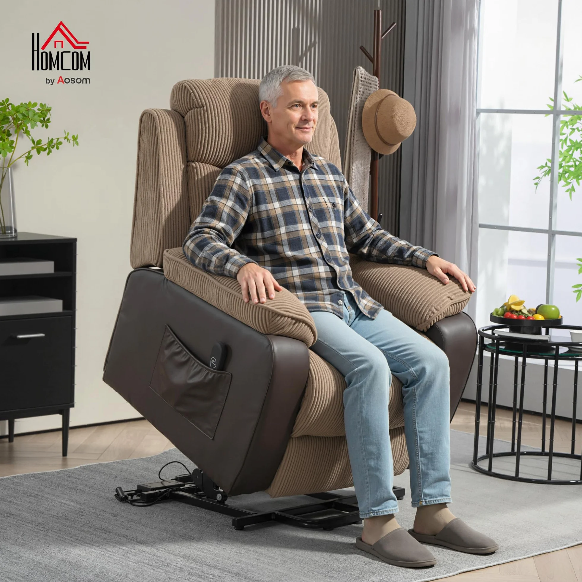 HOMCOM Sillón Relax Reclinable Eléctrico Levanta Personas, Sillón Elevador, con Puerto USB, Control Remoto, Marrón