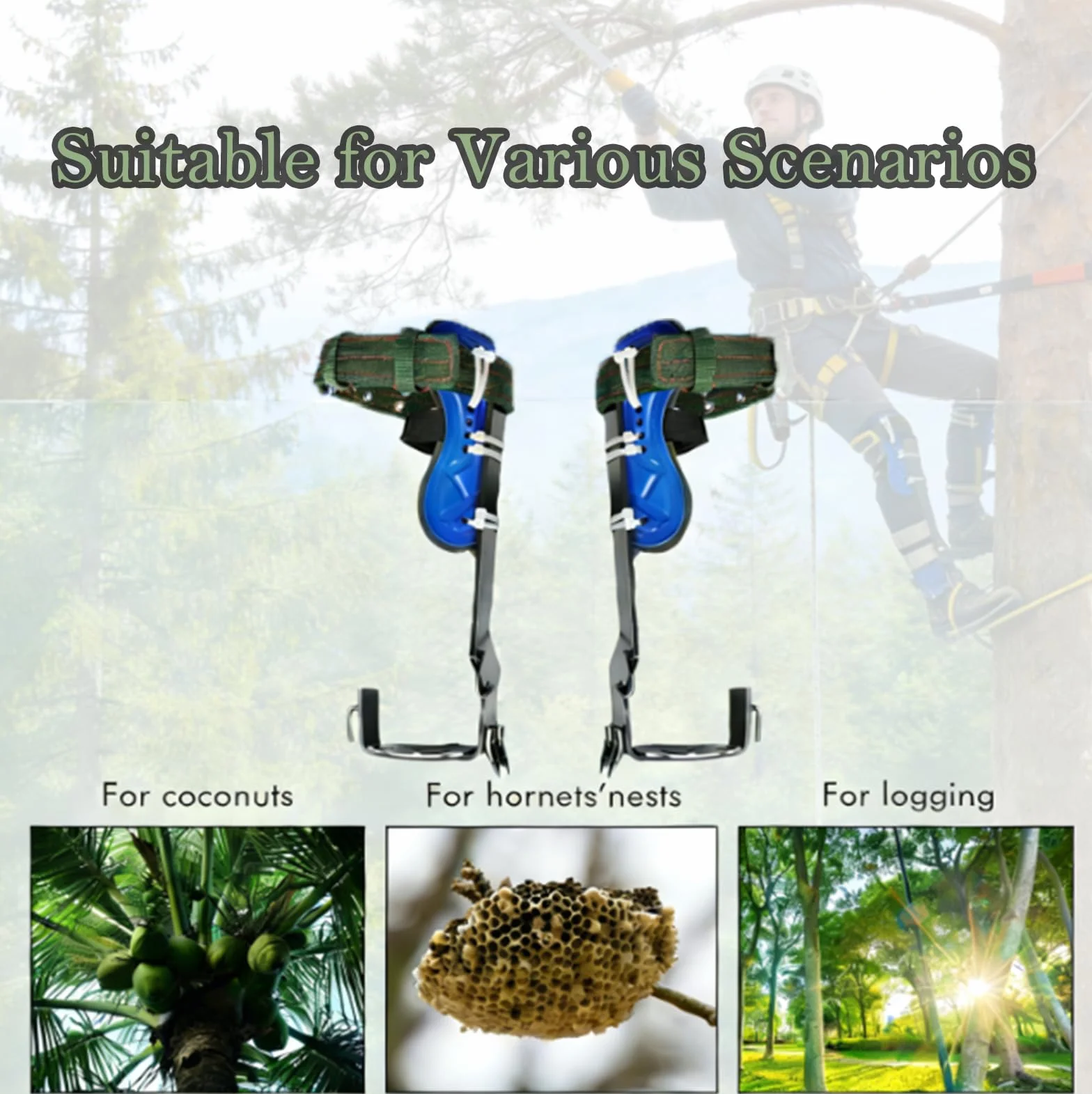 Kit Profesional de Herramientas para Escalar Árboles, Pinzas de Acero Endurecido con Cuerda de Seguridad y Arnés Ajustable, Ideal para Podadores, Arboristas y Trabajos de Jardinería