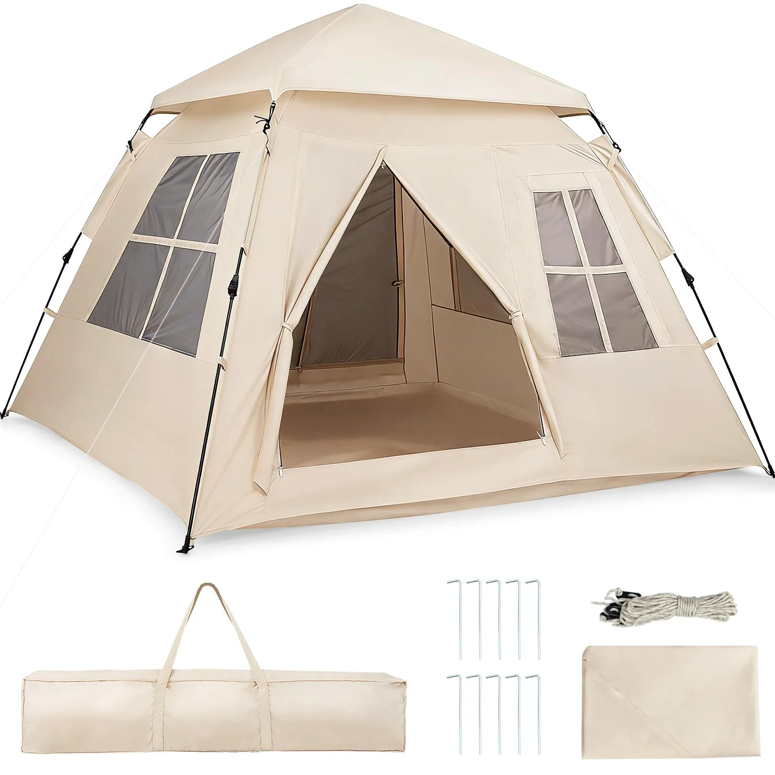 COSTWAY Tienda Campaña 4 Personas Pop Up con Ventanas Malla y Puertas, Toldo Lluvia, Portátil 230x230x152 cm