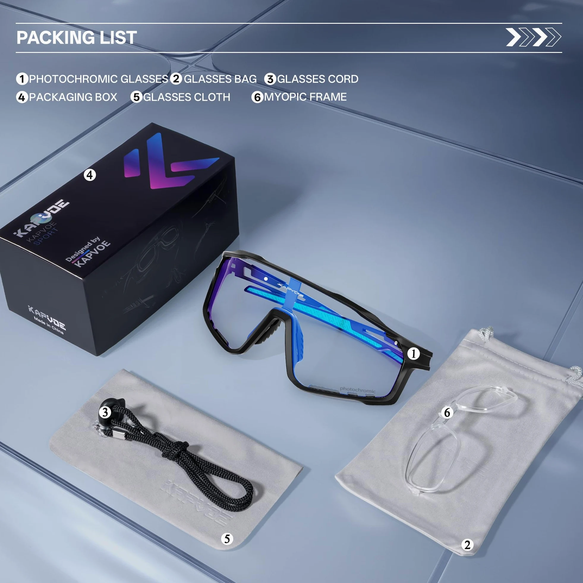 KAPVOE Gafas de Ciclismo Hombre Mujer K76 | Montura TR90, almohadilla nasal ajustable para ciclismo.