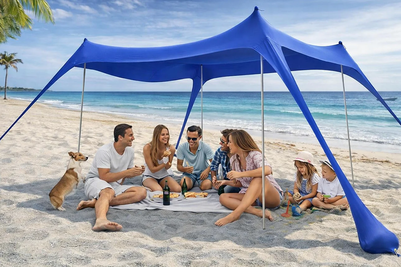 Semptec Strandzelt con protección UV UPF 50+, 4 Postes, 3 x 3 x 2 m, Lavable