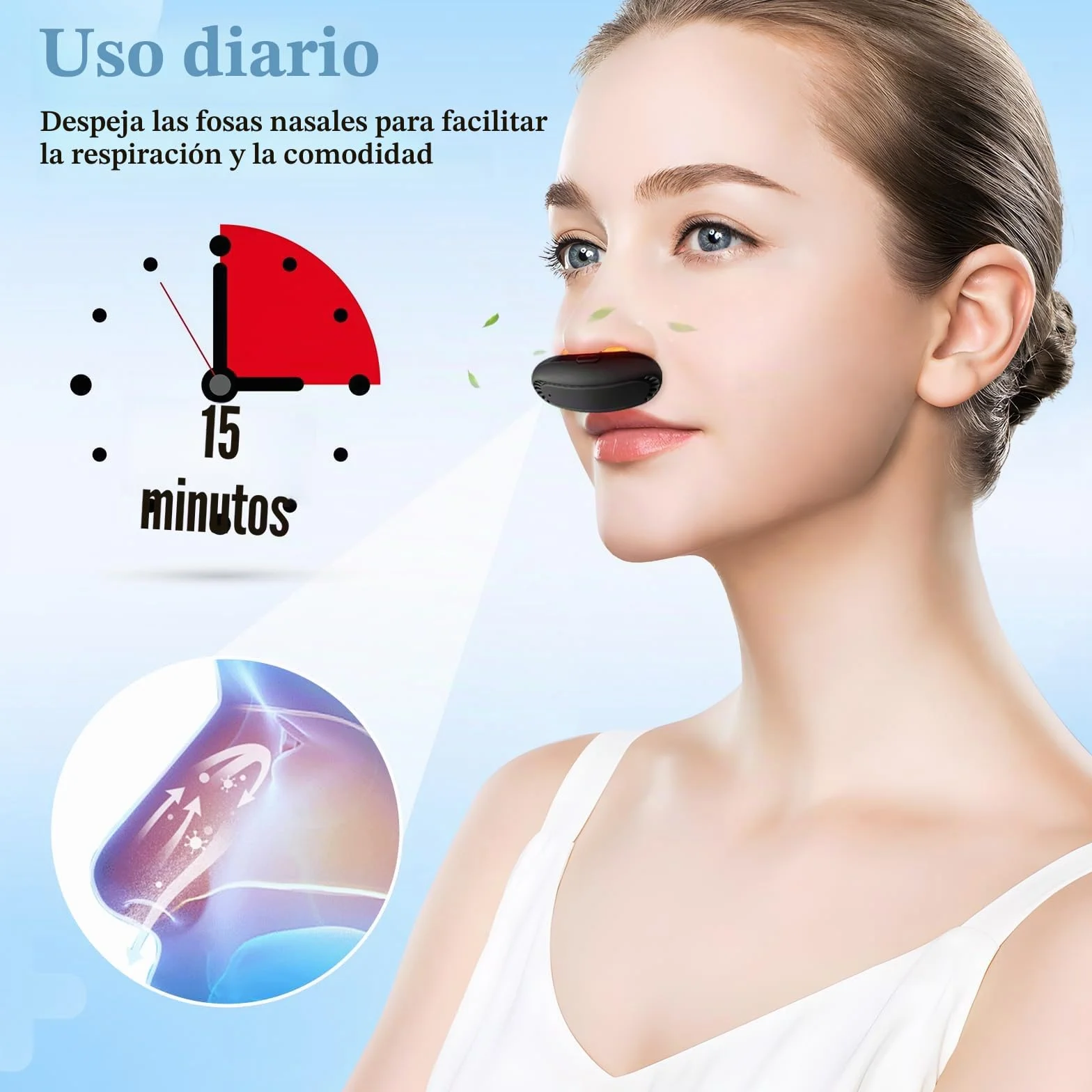 Dispositivo de terapia nasal de luz roja recargable por USB para congestión y apoyo sinusal