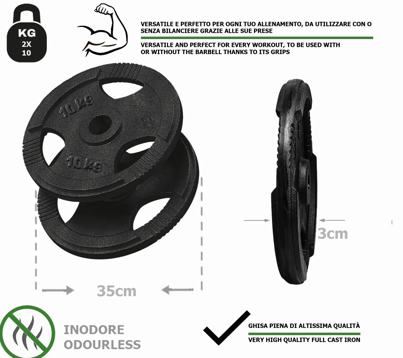 Discos de hierro fundido olímpicos, agujero Ø50 mm para gimnasio y casa Gym de 1,25 a 25 kg para mancuernas y mancuernas