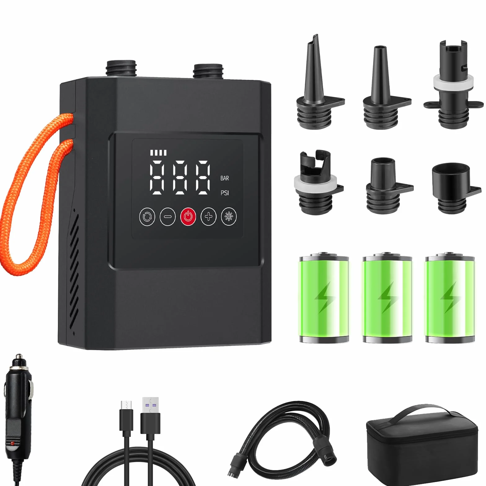 SUP Bomba eléctrica inflable, 12000 mAh, recargable, portátil, inflado/desinflado con 6 boquillas y cable de carga para encendedor de cigarrillos, kayaks, colchones