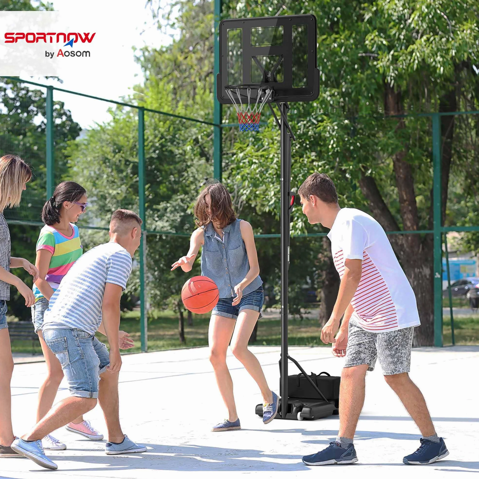 SPORTNOW Canasta de Baloncesto Exteriores Interiores Altura Regulable 235-305 cm Portátil con Base Rellenable Ruedas Negra
