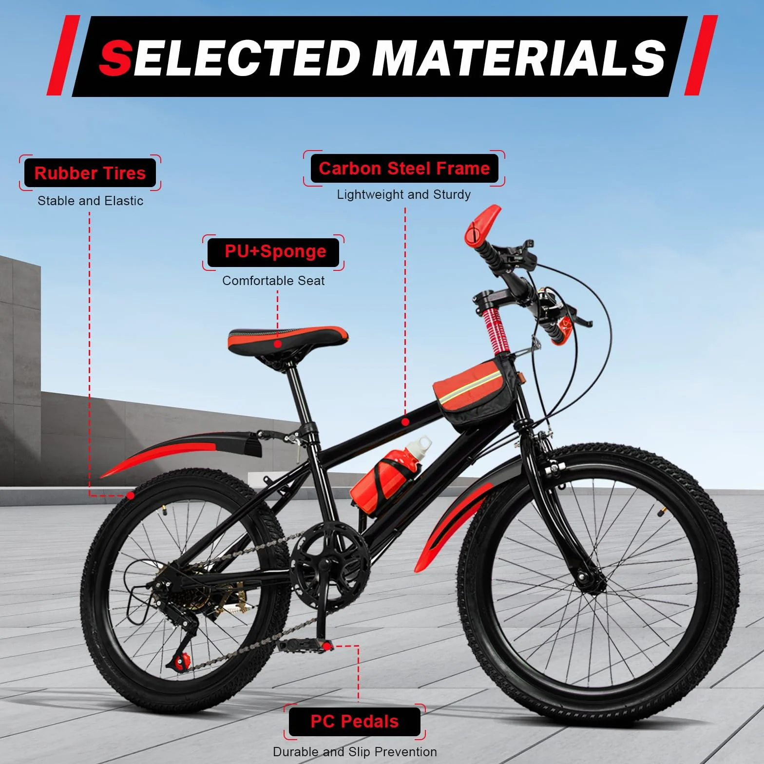 Bicicleta de montaña infantil 20 pulgadas 7 velocidades roja para niñas y niños
