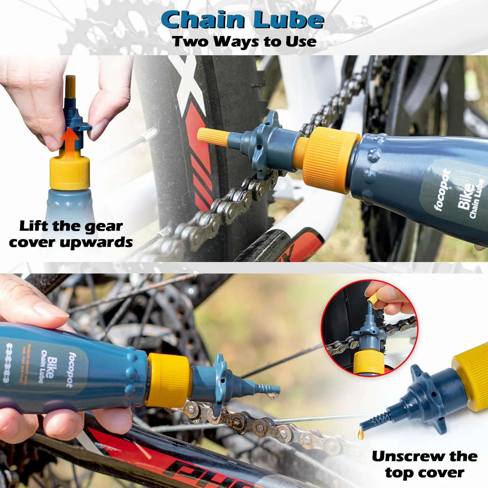 focopot Kit de limpieza de bicicleta con limpiador de cadena de bicicleta, limpiador de bicicletas, depurador, lubricante de aceite, herramienta de cepillo de limpieza, kit de limpieza perfecto para
