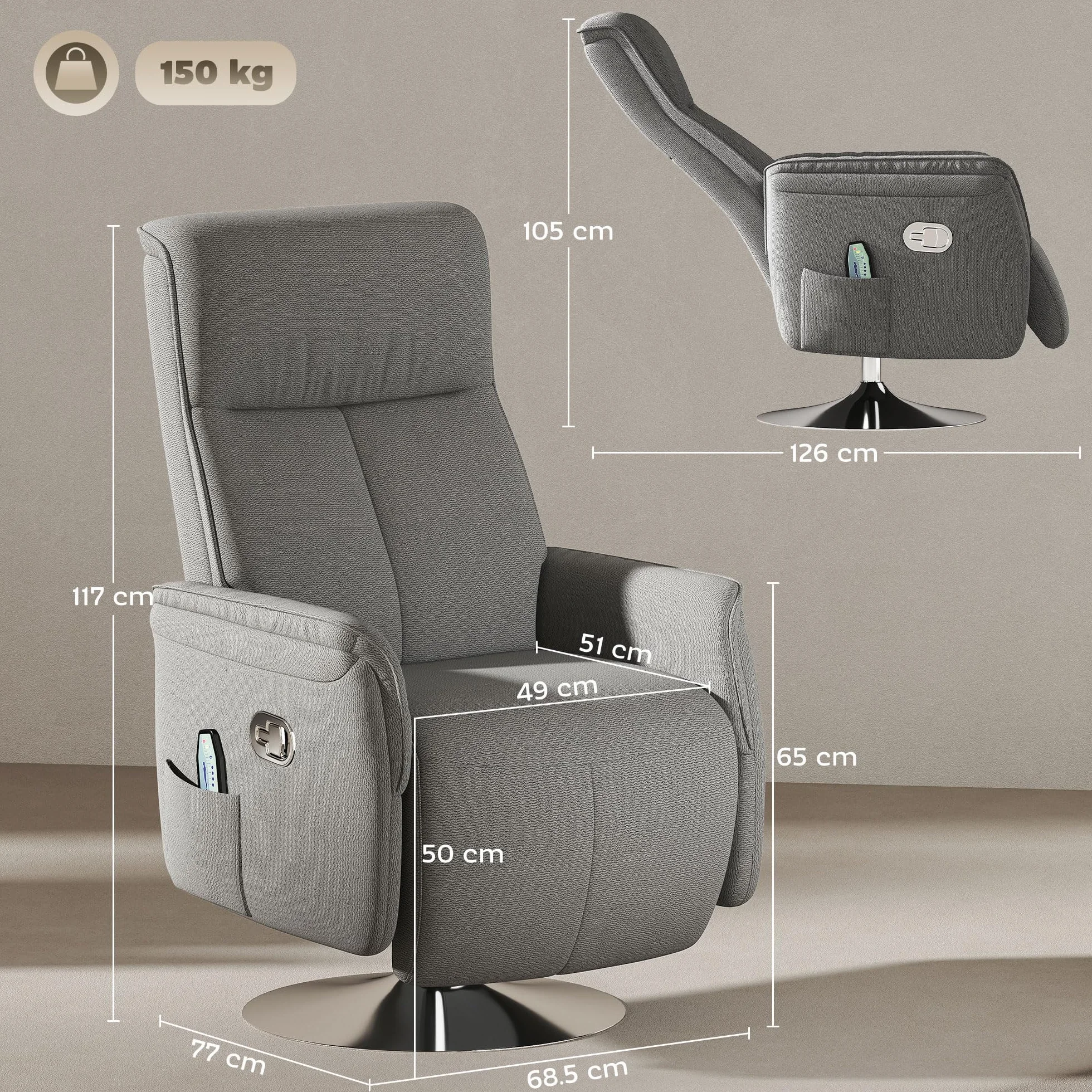 HOMCOM Sillón Relax Reclinable con Reposapiés Masaje 10 Puntos Giratorio 360° Mando a Distancia Gris