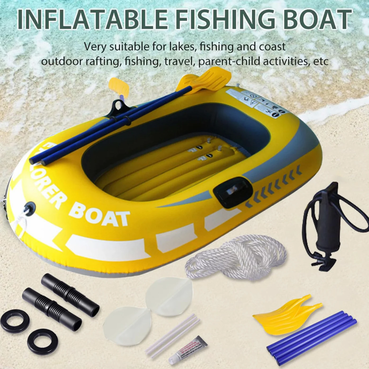 Barco inflable para adultos - kayak doble de PVC, balsa plegable portátil | Barco pesquero engrosado, barco inflable de 1 2 plazas para deportes acuáticos al aire libre Summer Lake River River Flo