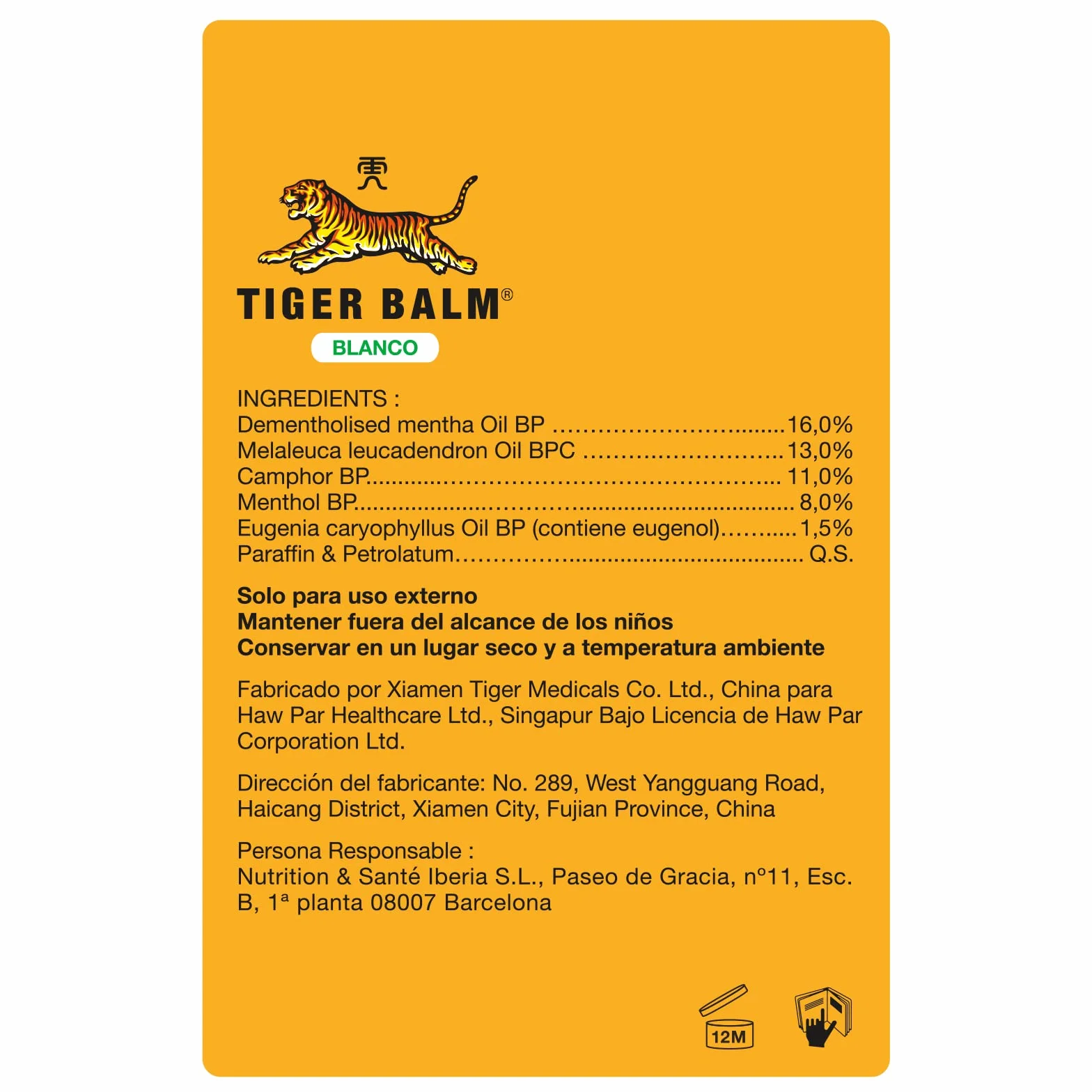 Tiger Balm Bálsamo del Tigre Blanco Efecto Frío para Masajes Deportivos con Alcanfor y Mentol 19 g