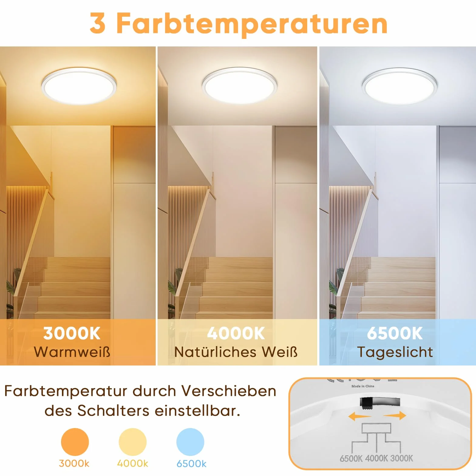 NIBSHOOM Plafón LED Techo con Sensor de Movimiento 18W IP44 3000K/4000K/6500K Impermeable Ø22cm