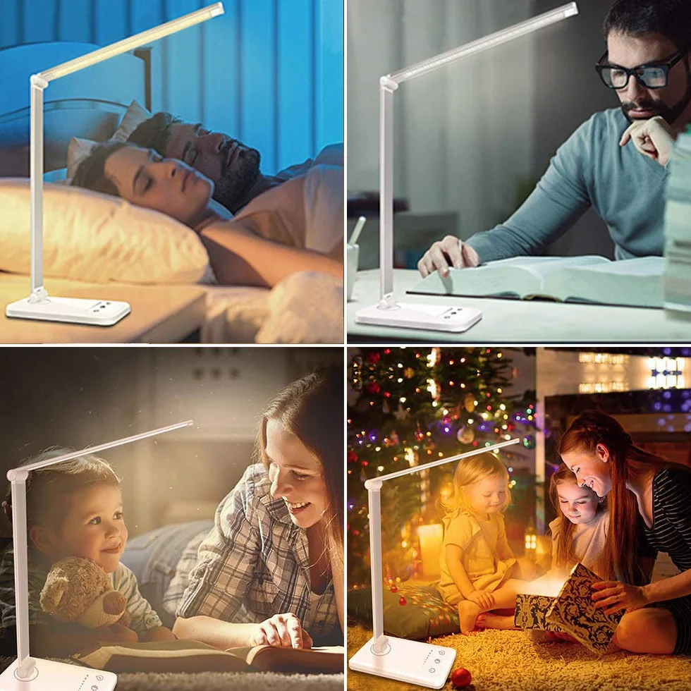 SLATOR Lámpara Escritorio LED Flexo Cuidado Ocular USB 5 Modos 10 Niveles Brillo Temporizador 30/60min Memoria