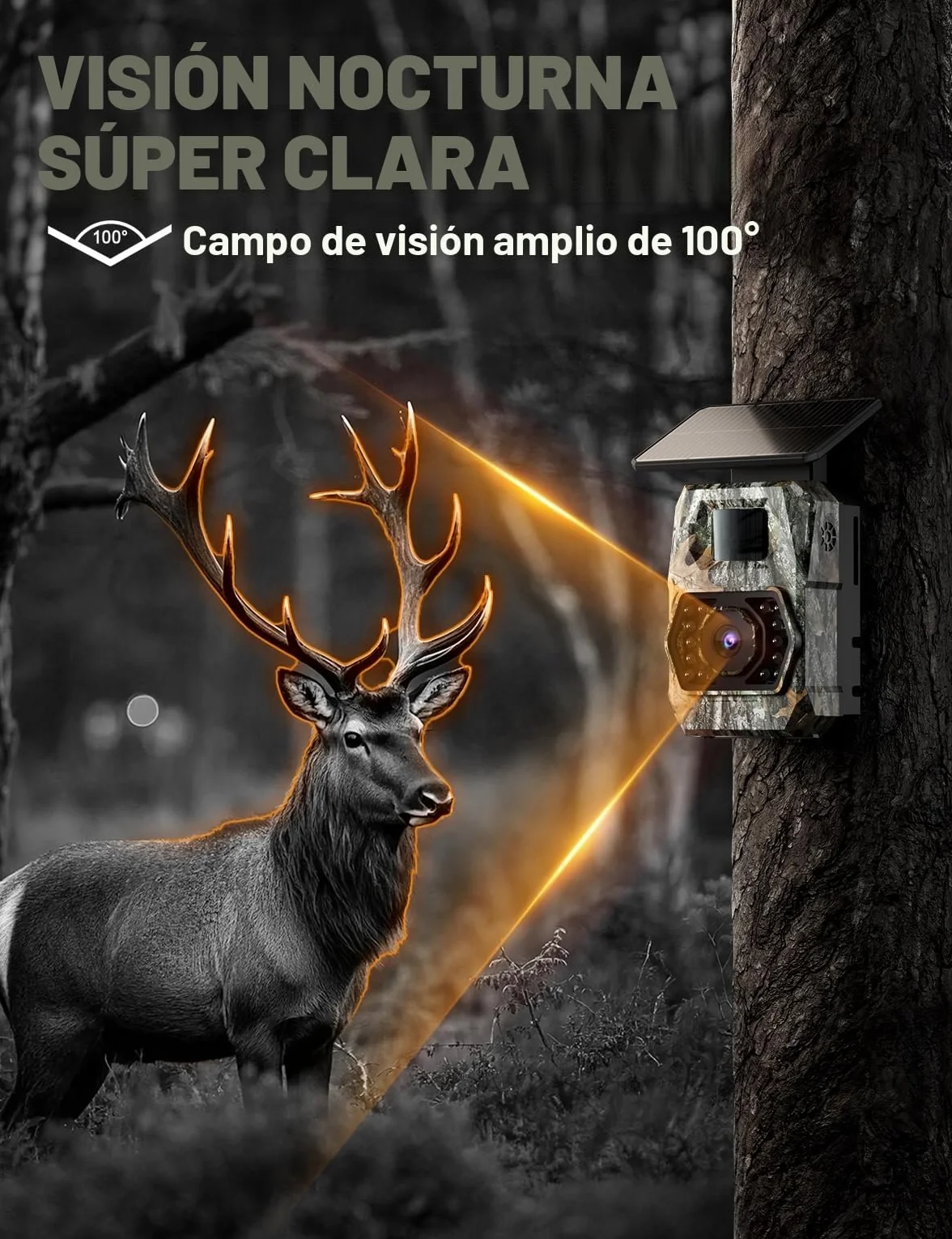 Cámara de Caza Solar WiFi 4K 60MP con Batería Recargable de 5200 mAh, Camara Fototrampeo con Visión Nocturna, 0.1s Tiempo de Activación, IP66, Observación de Animales, con Tarjeta SD de 32GB