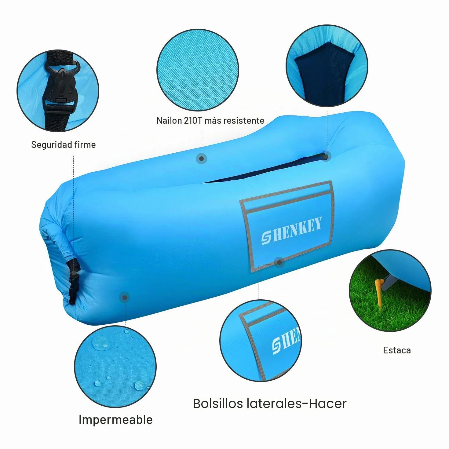 Tumbona Hinchable, Impermeable, antifugas de Aire, con Embalaje portátil, sofá Inflable y Silla de Aire para Viajes, acampadas, Senderismo y Fiestas en la Playa