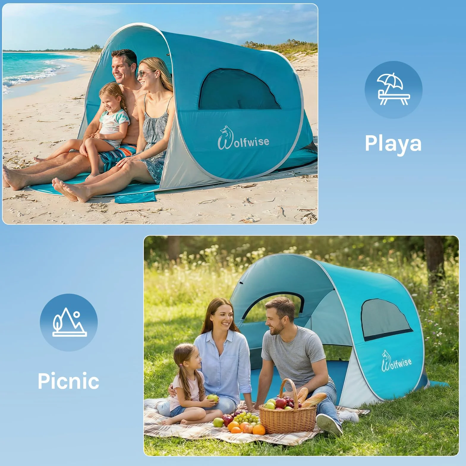 Wolfwise Tienda de Playa UPF 50+ Plegable para 2-7 Personas con Sombrilla Deportiva